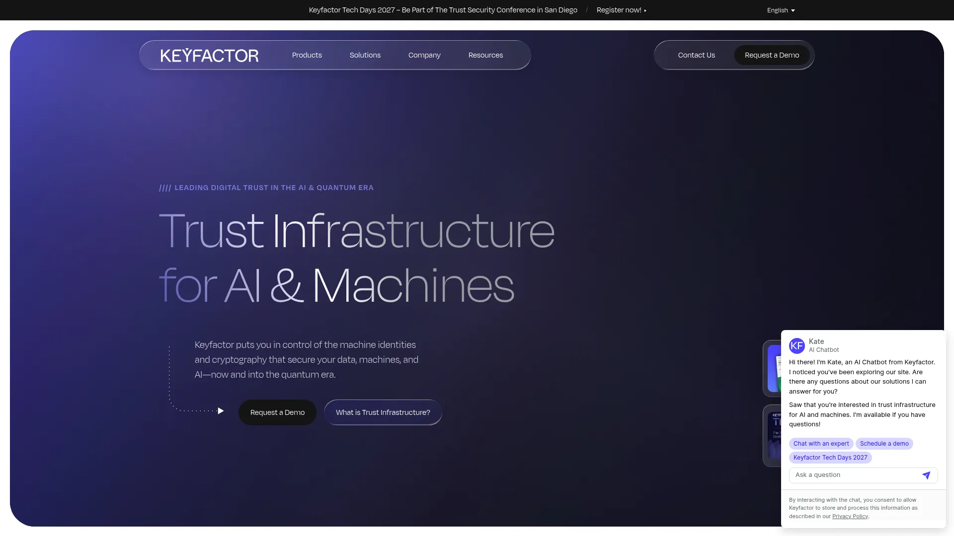Keyfactor digital trust and PKI platform homepage