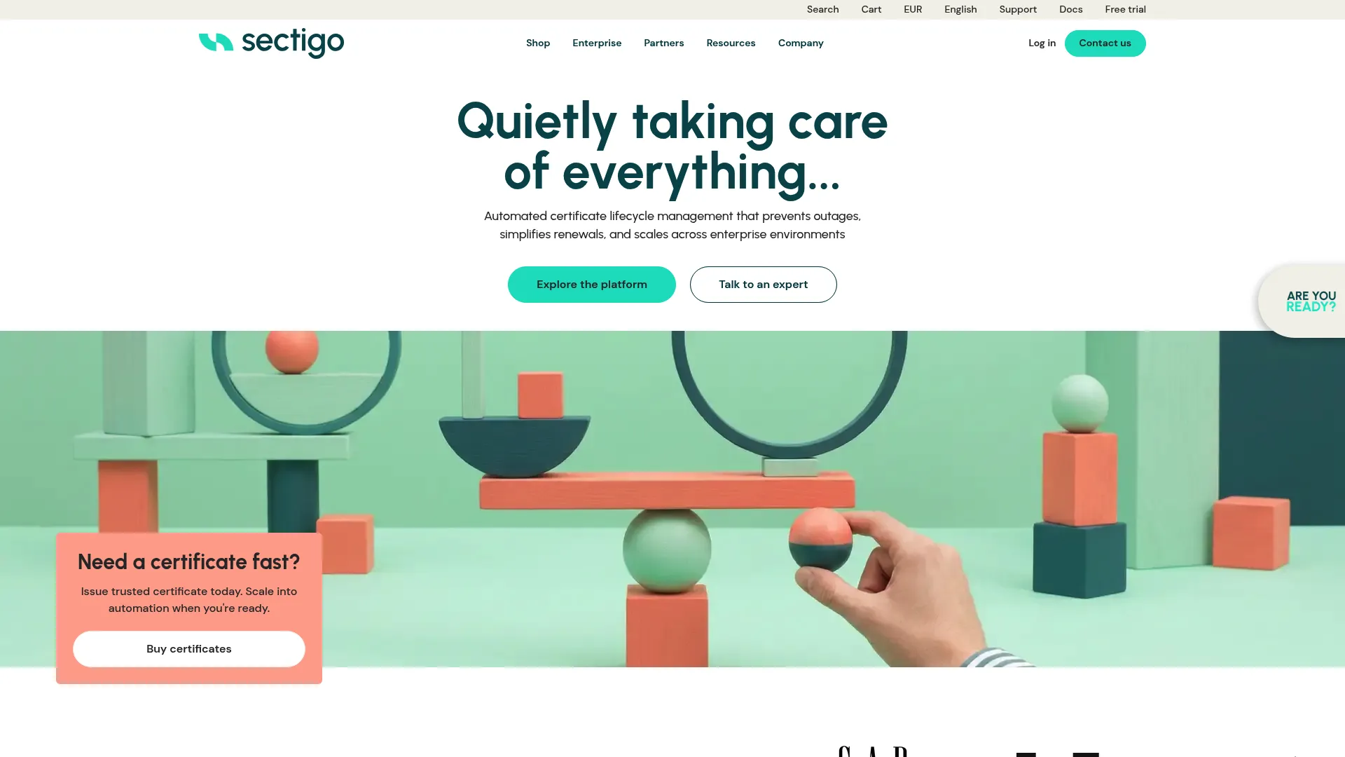 Sectigo certificate lifecycle management homepage