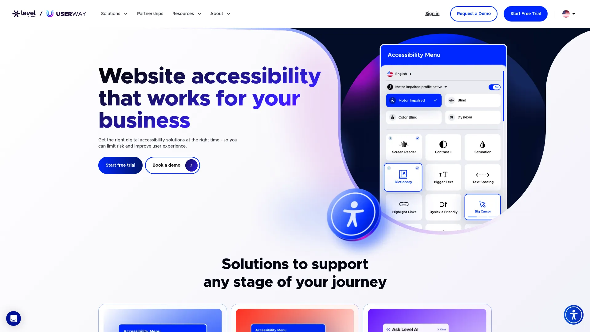 UserWay website accessibility platform homepage