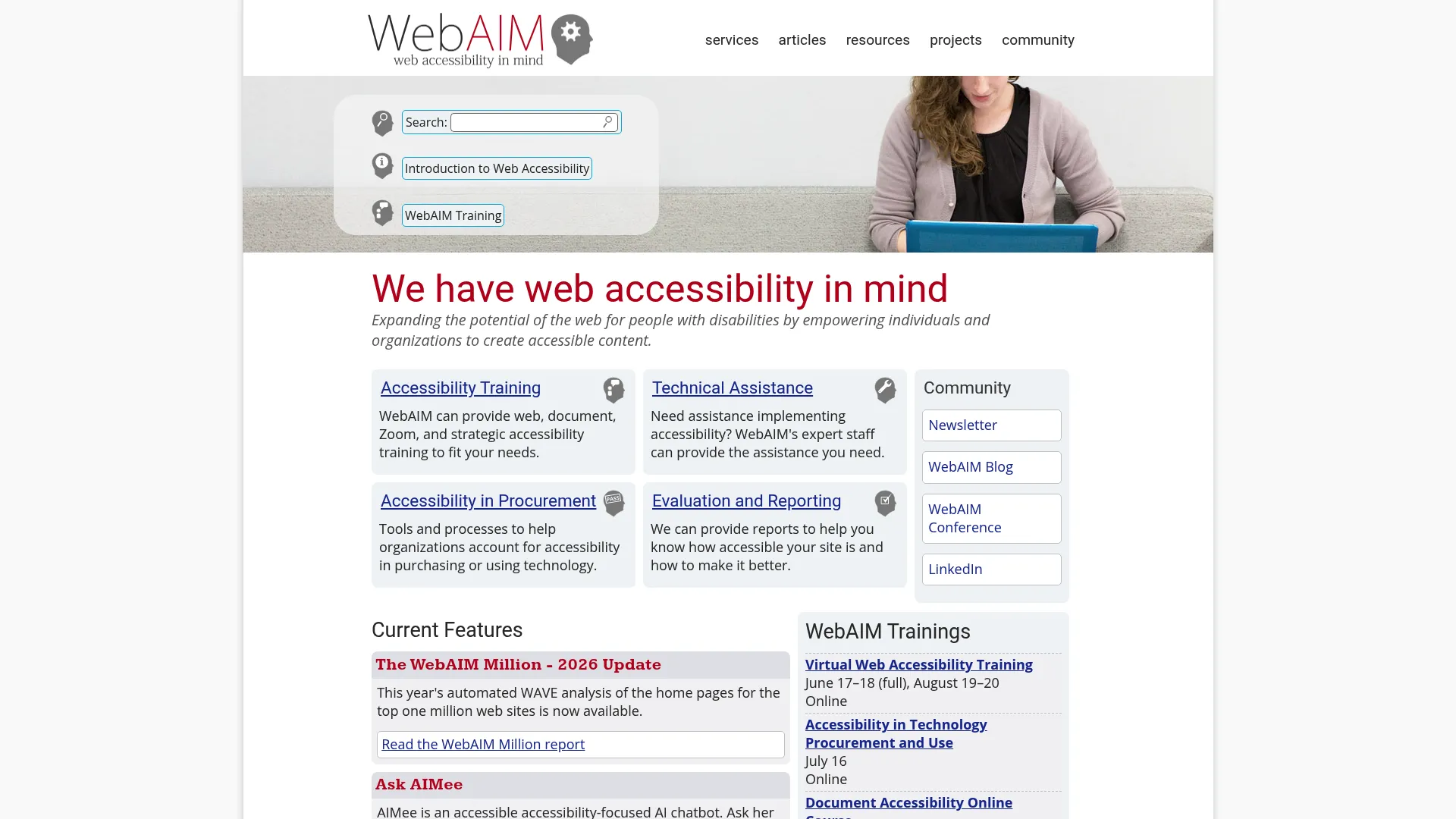 WebAIM nonprofit web accessibility organization homepage