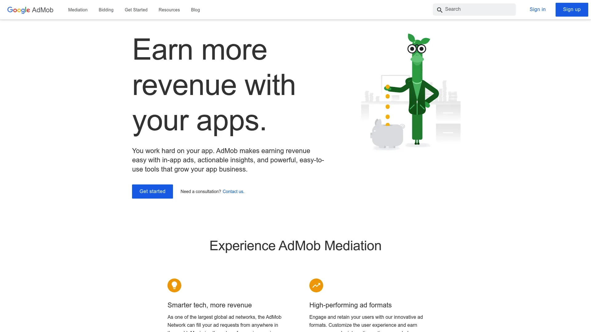 Google AdMob mobile app monetization platform homepage