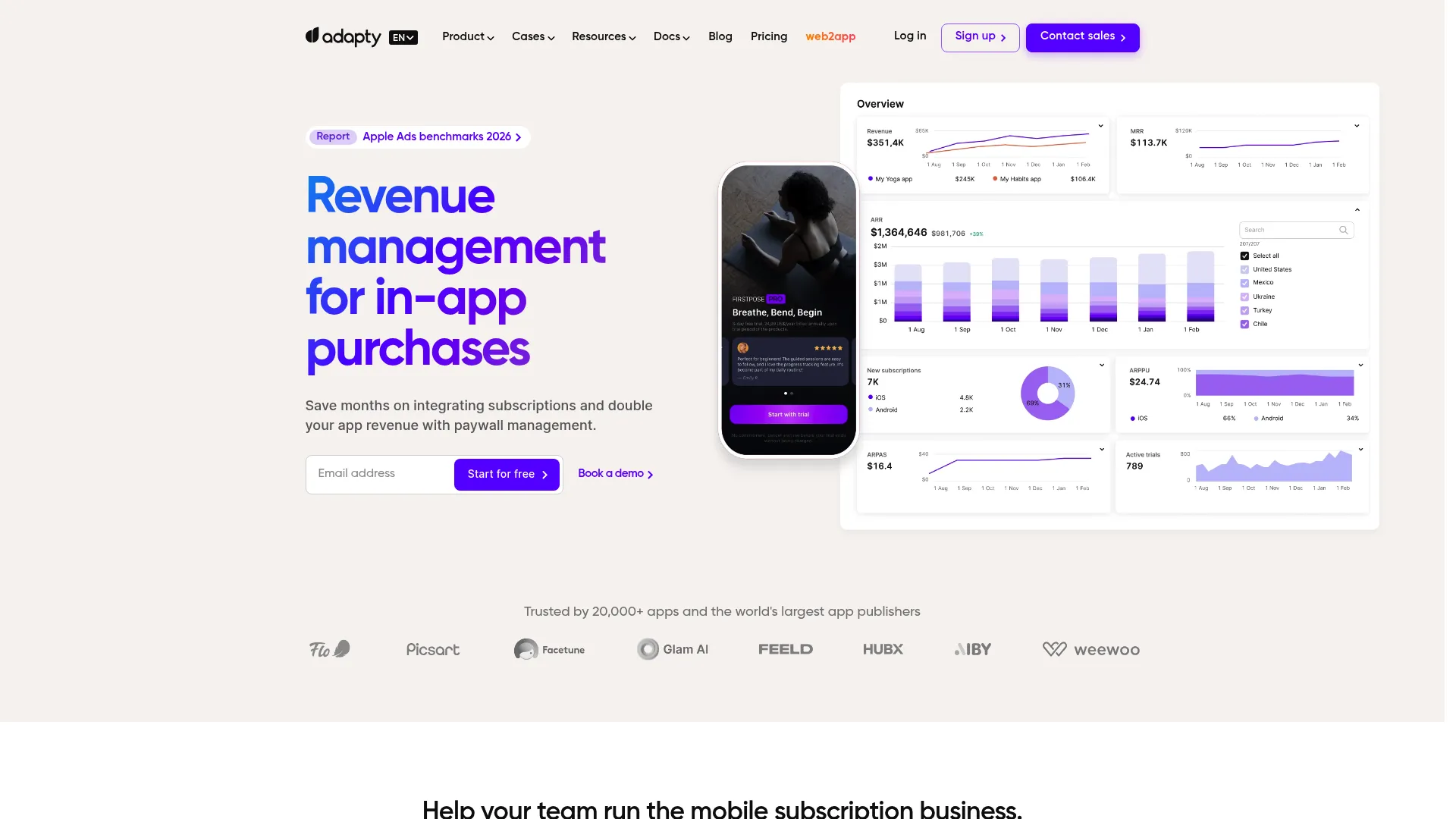 Adapty subscription monetization platform homepage