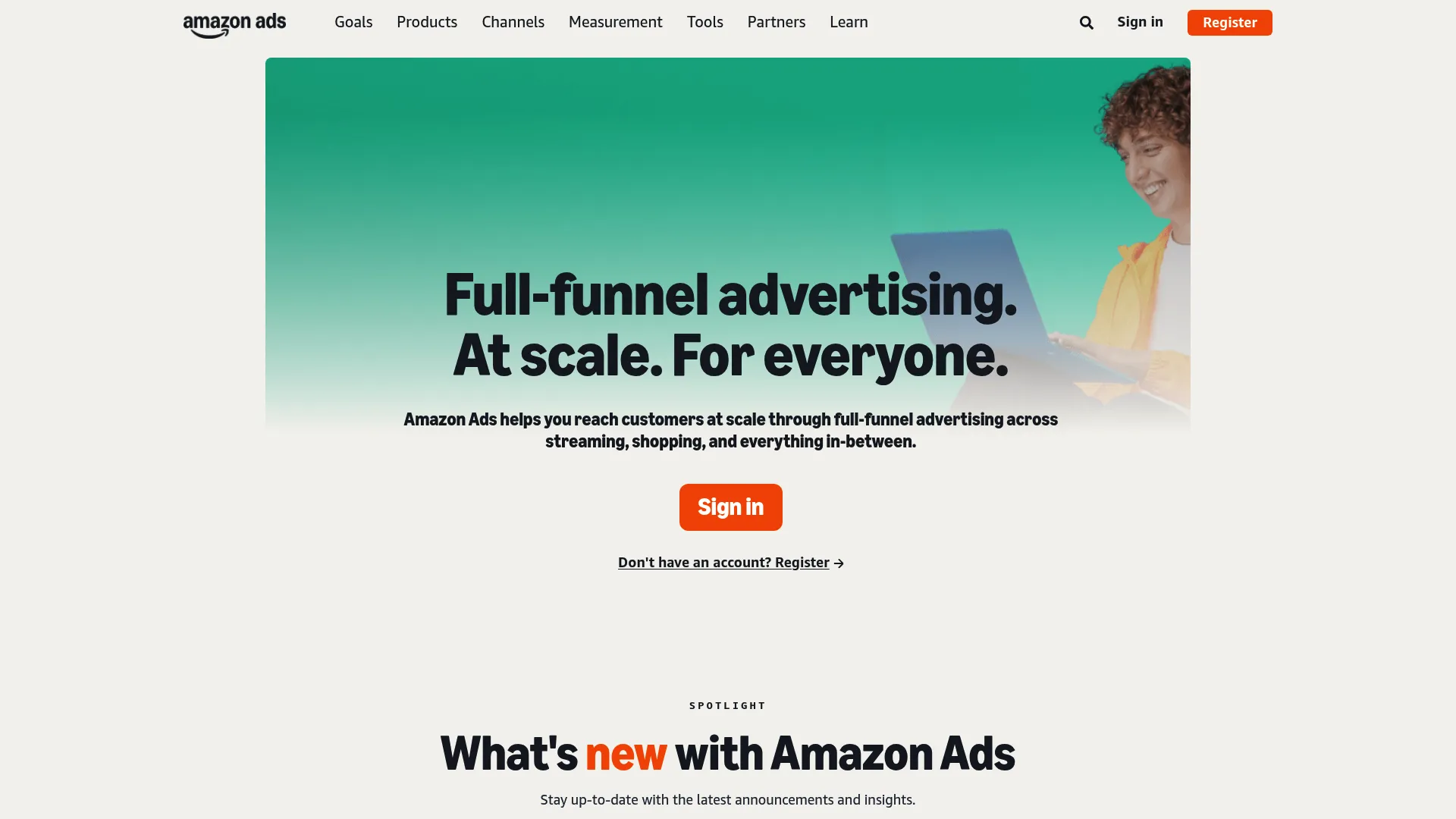 Amazon Ads advertising platform homepage