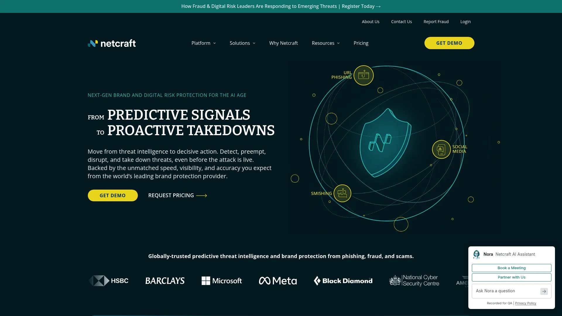 Netcraft cybercrime detection and takedown homepage