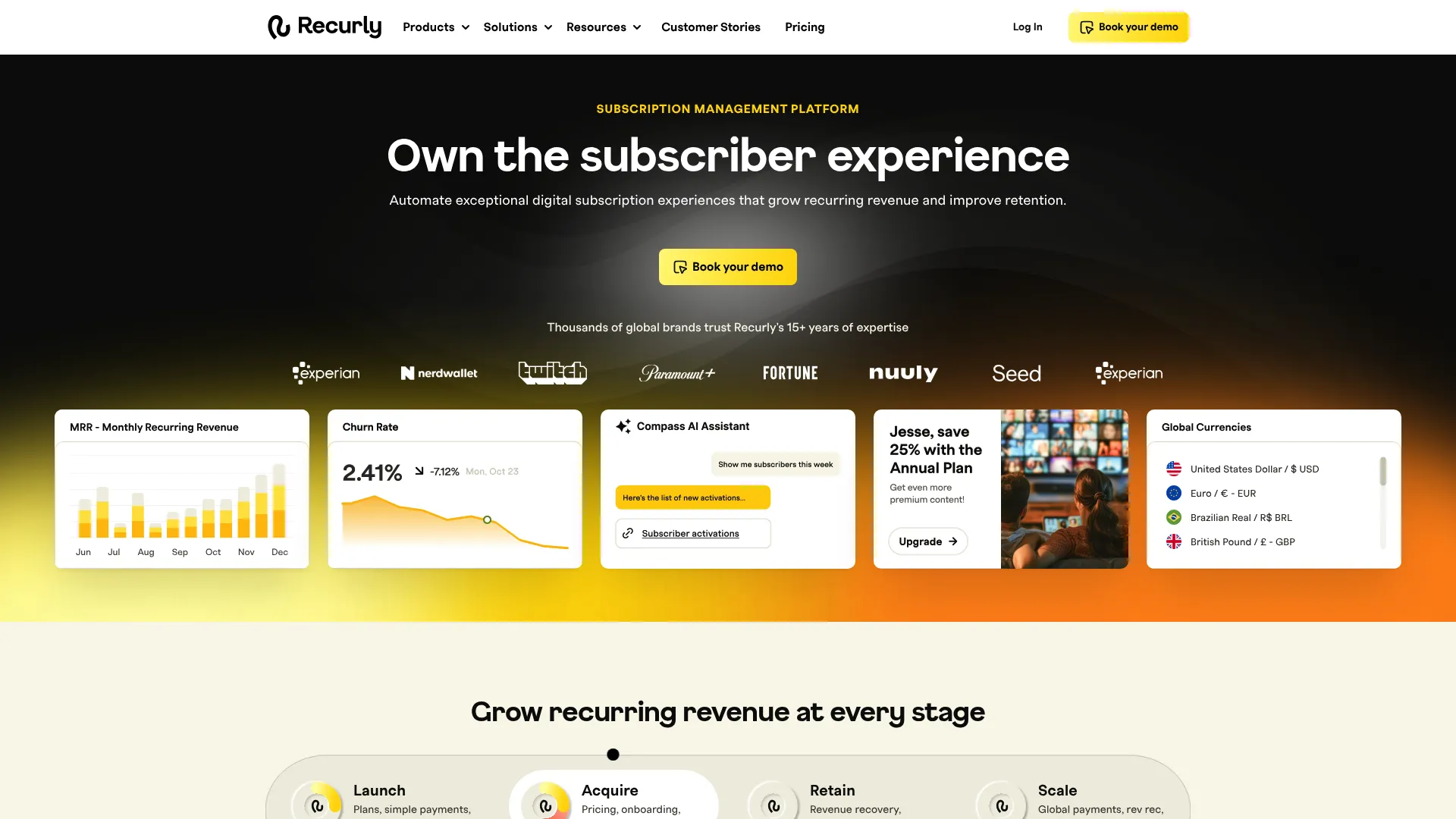 Recurly subscription billing platform homepage