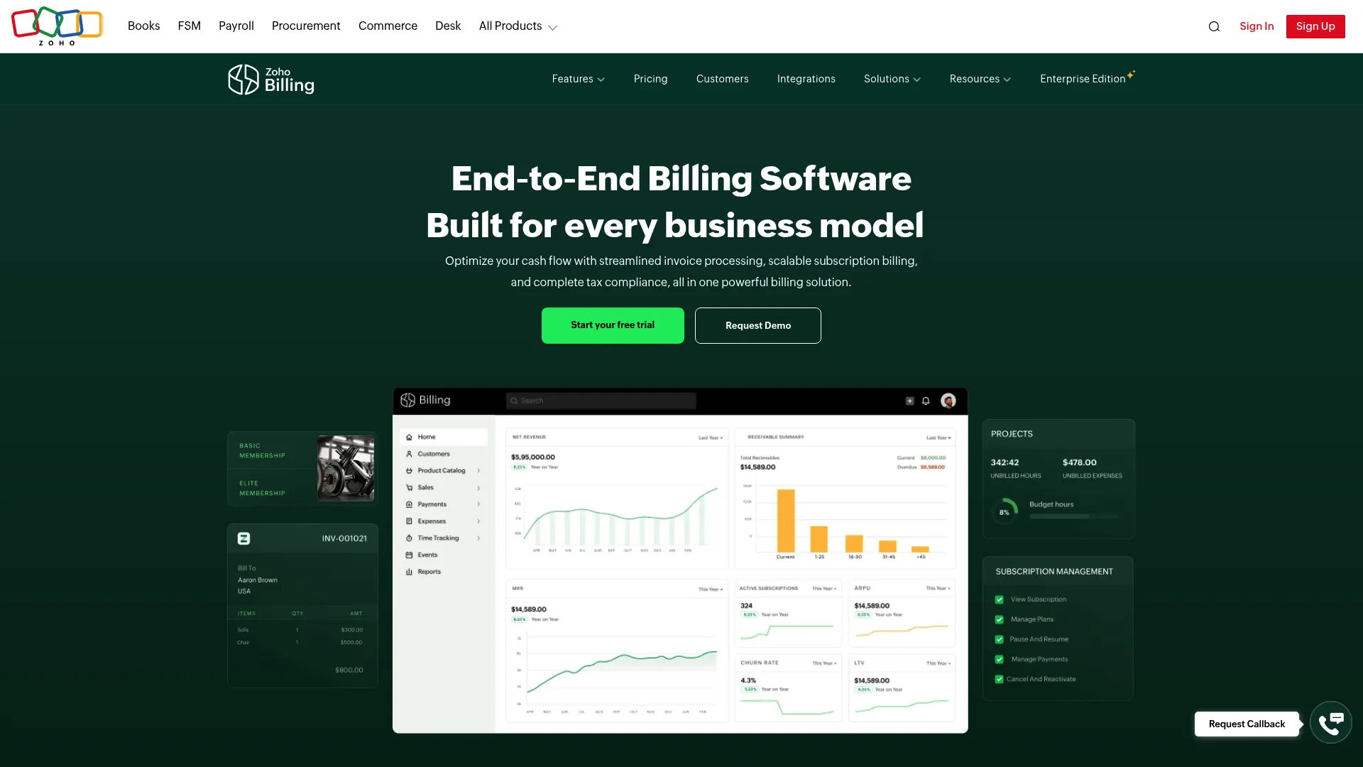 Zoho Billing cloud billing and invoicing software