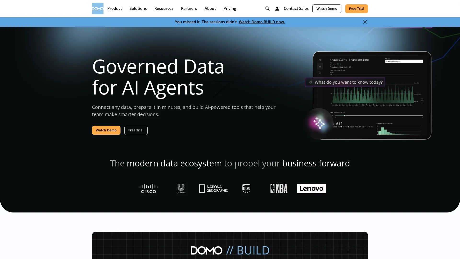 Domo cloud data and analytics platform homepage