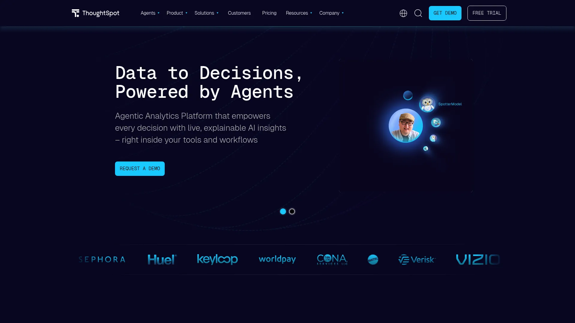 ThoughtSpot agentic analytics platform homepage