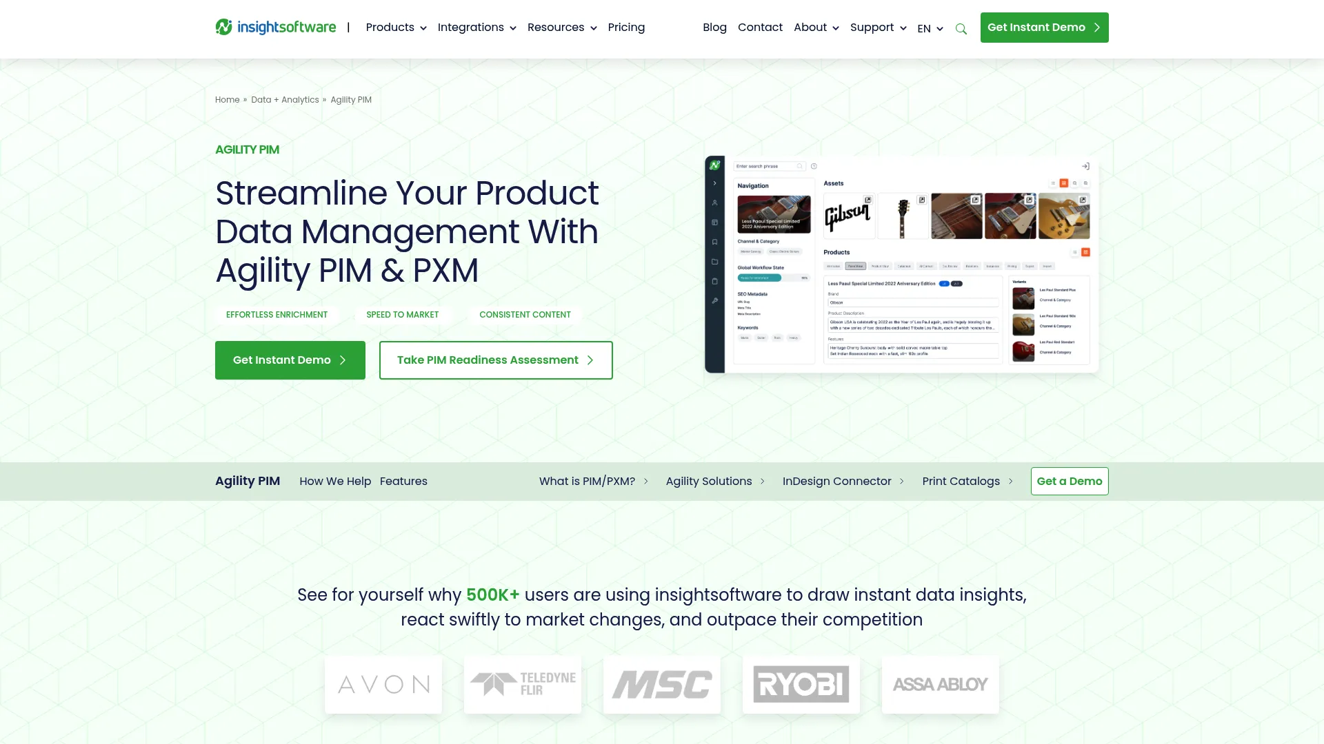 Agility PIM platform homepage