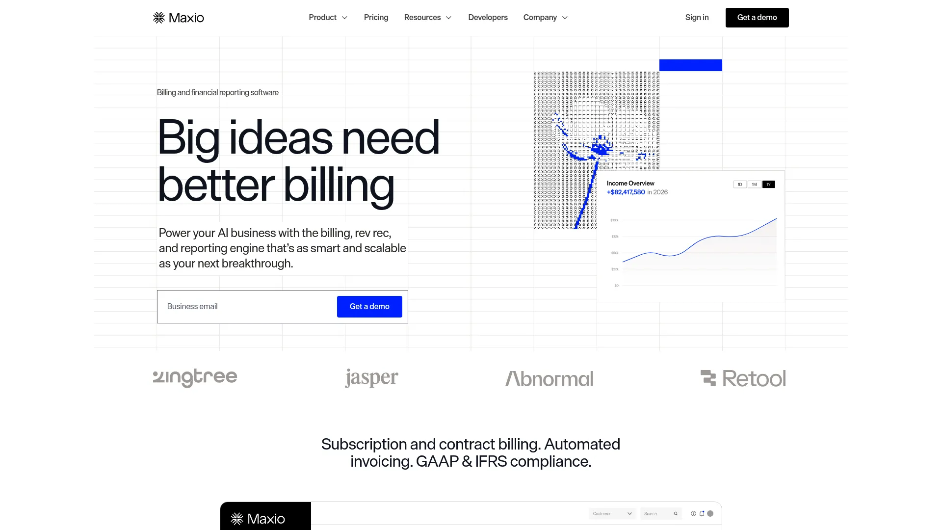 Maxio B2B SaaS billing and financial operations homepage