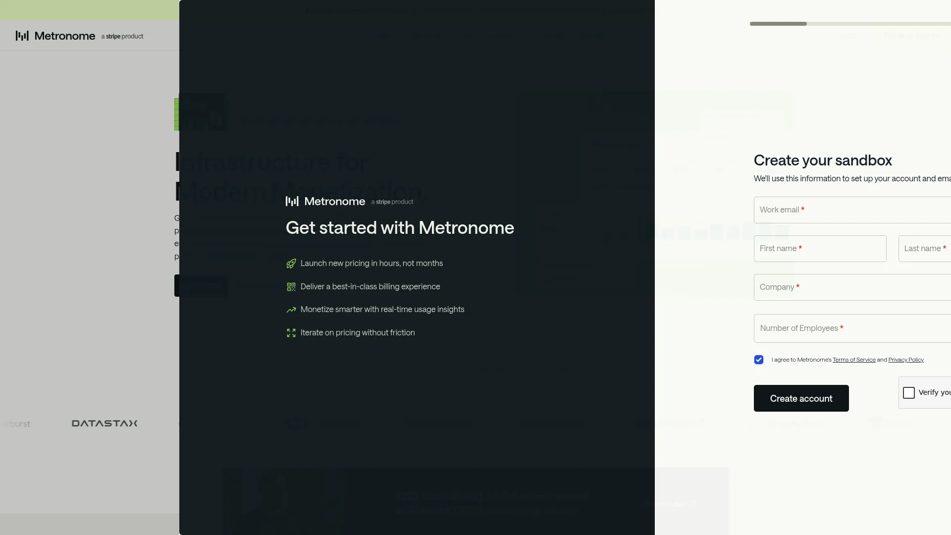 Metronome usage-based billing infrastructure homepage