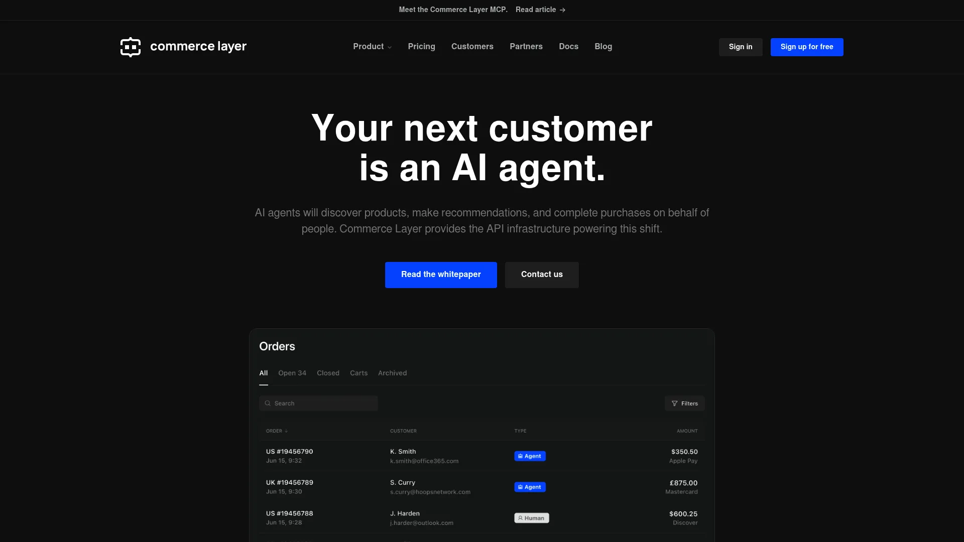 Commerce Layer headless commerce platform homepage
