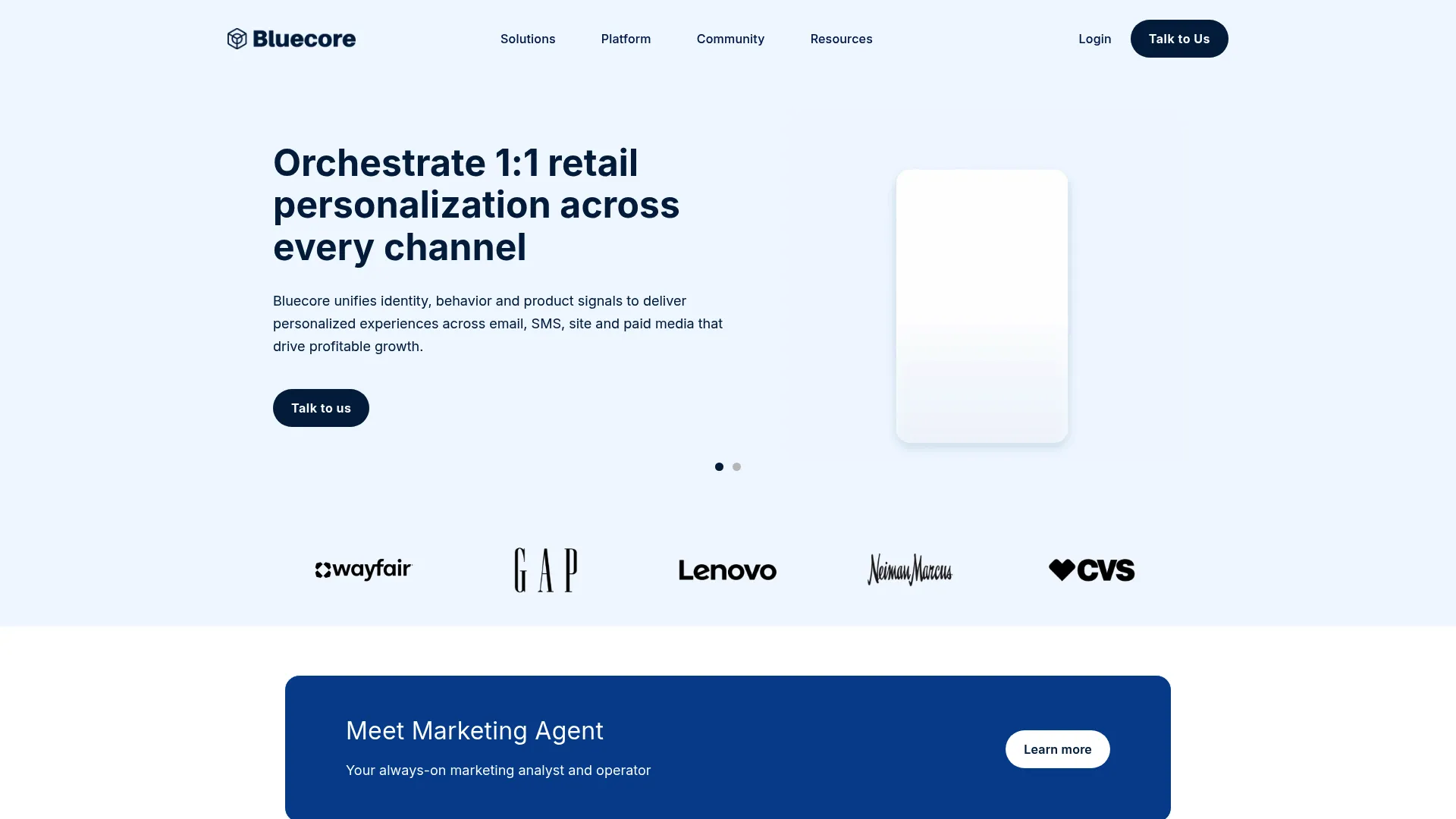 Bluecore retail intelligence platform homepage