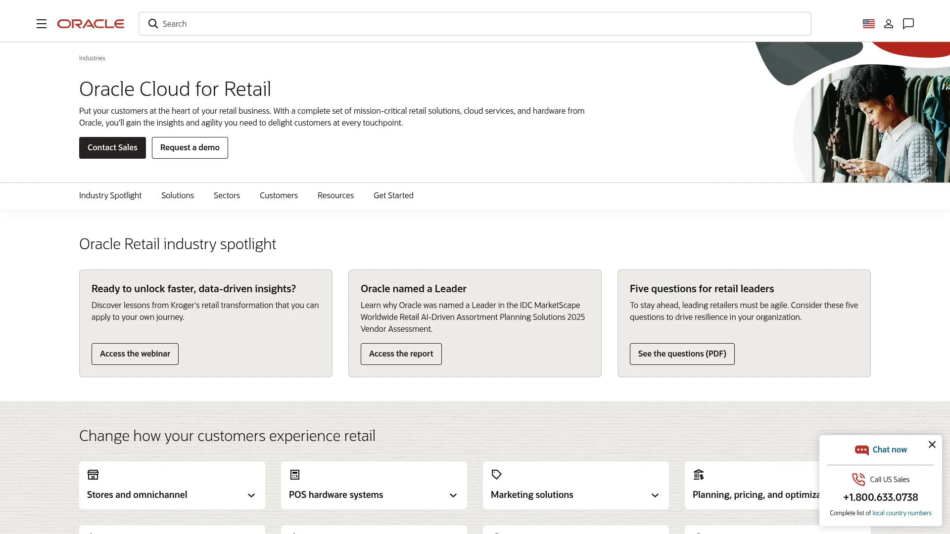 Oracle Retail software suite homepage