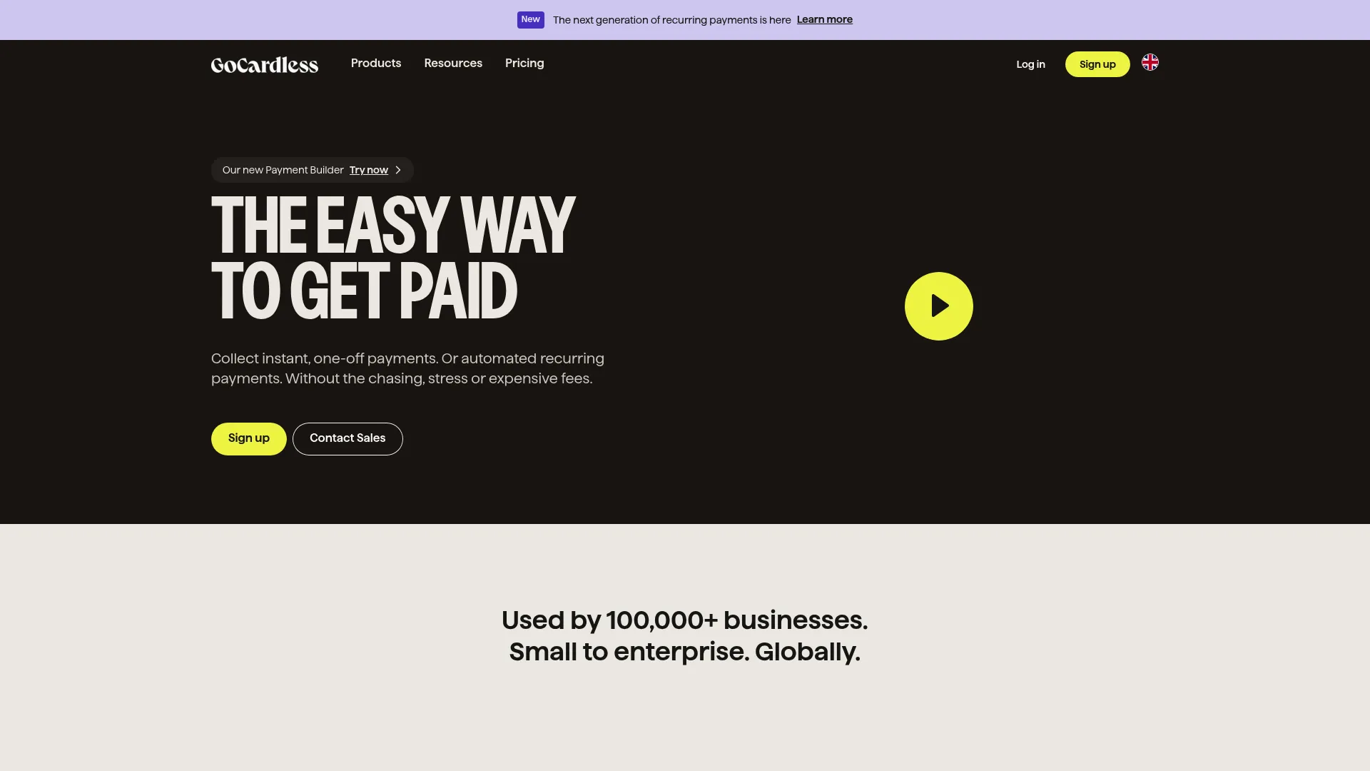 GoCardless bank payments homepage