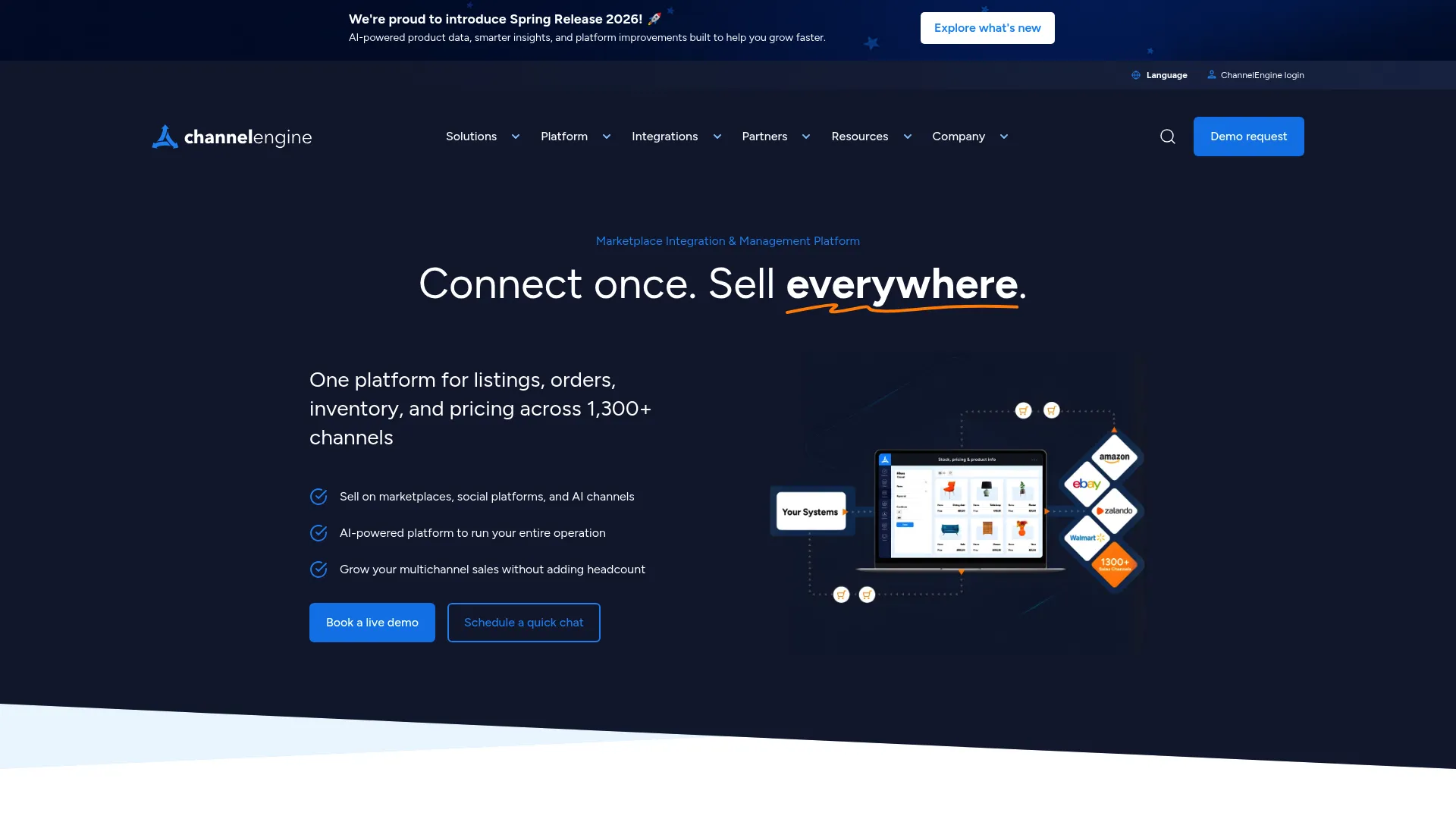 ChannelEngine homepage showing its marketplace integration software