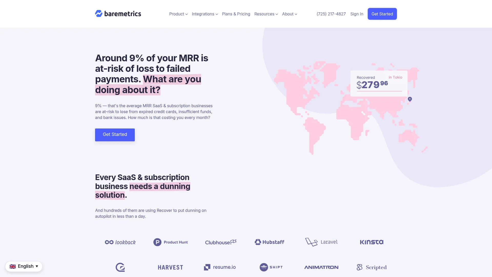 Baremetrics Recover failed payment recovery tool