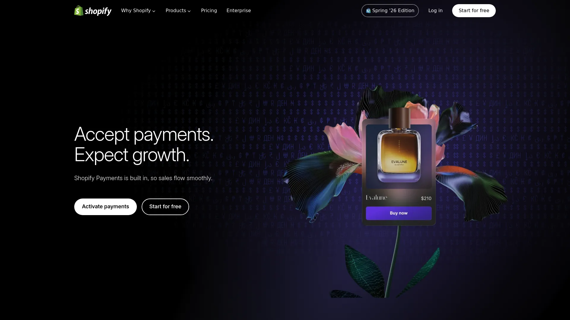 Shopify Payments payment processing software homepage
