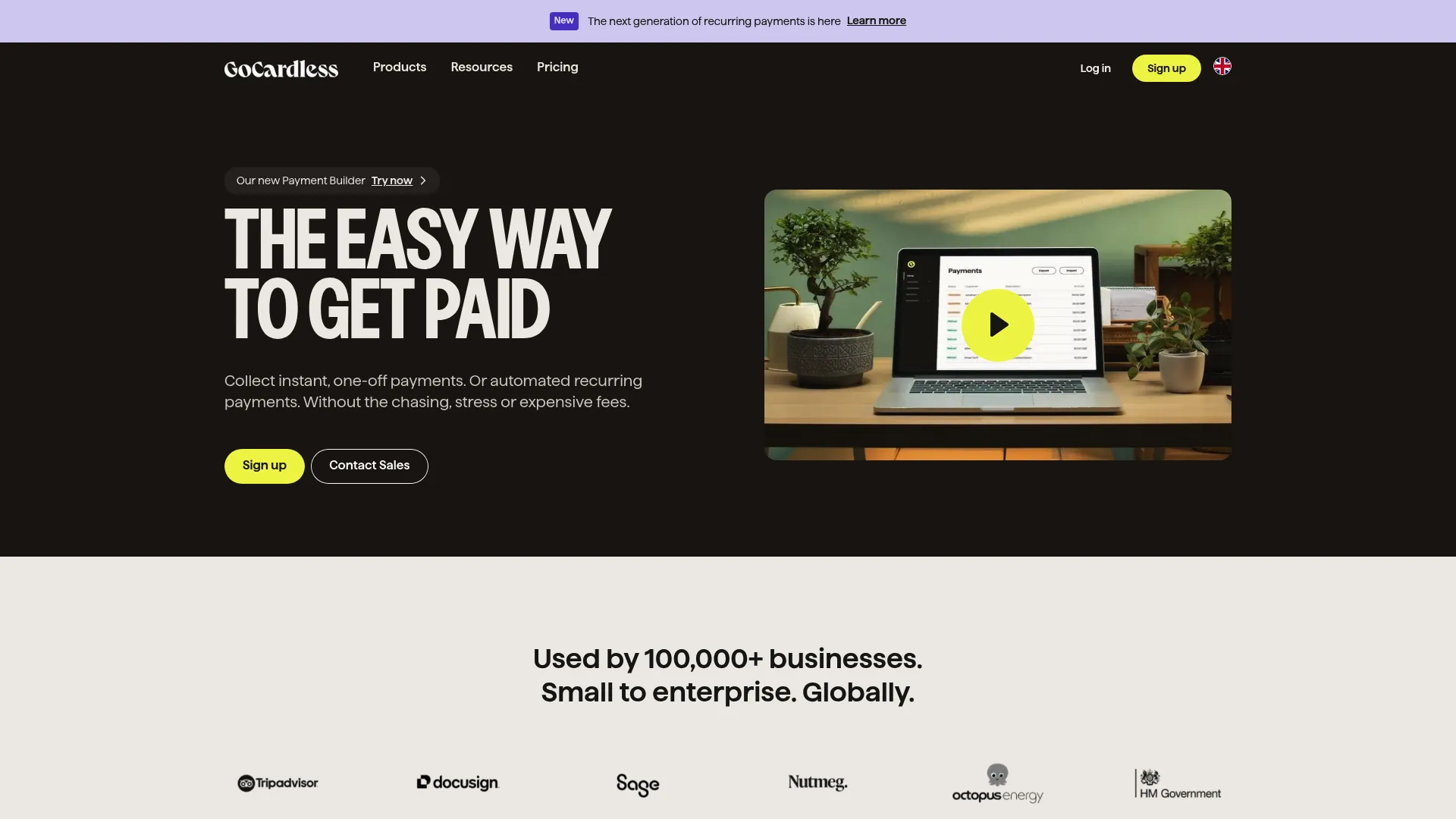 GoCardless bank payment platform homepage