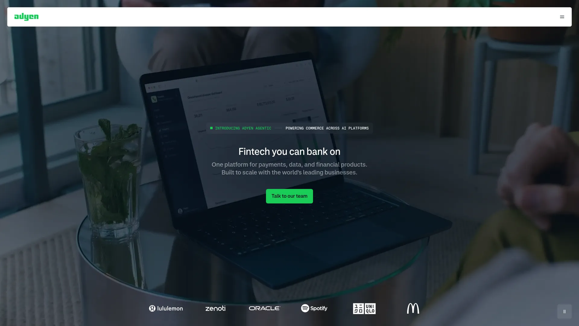 Adyen payment processing software homepage