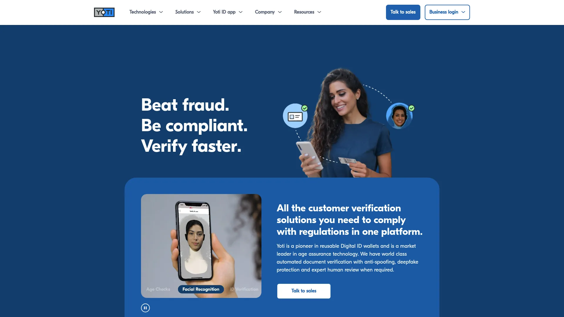 Yoti age verification platform homepage