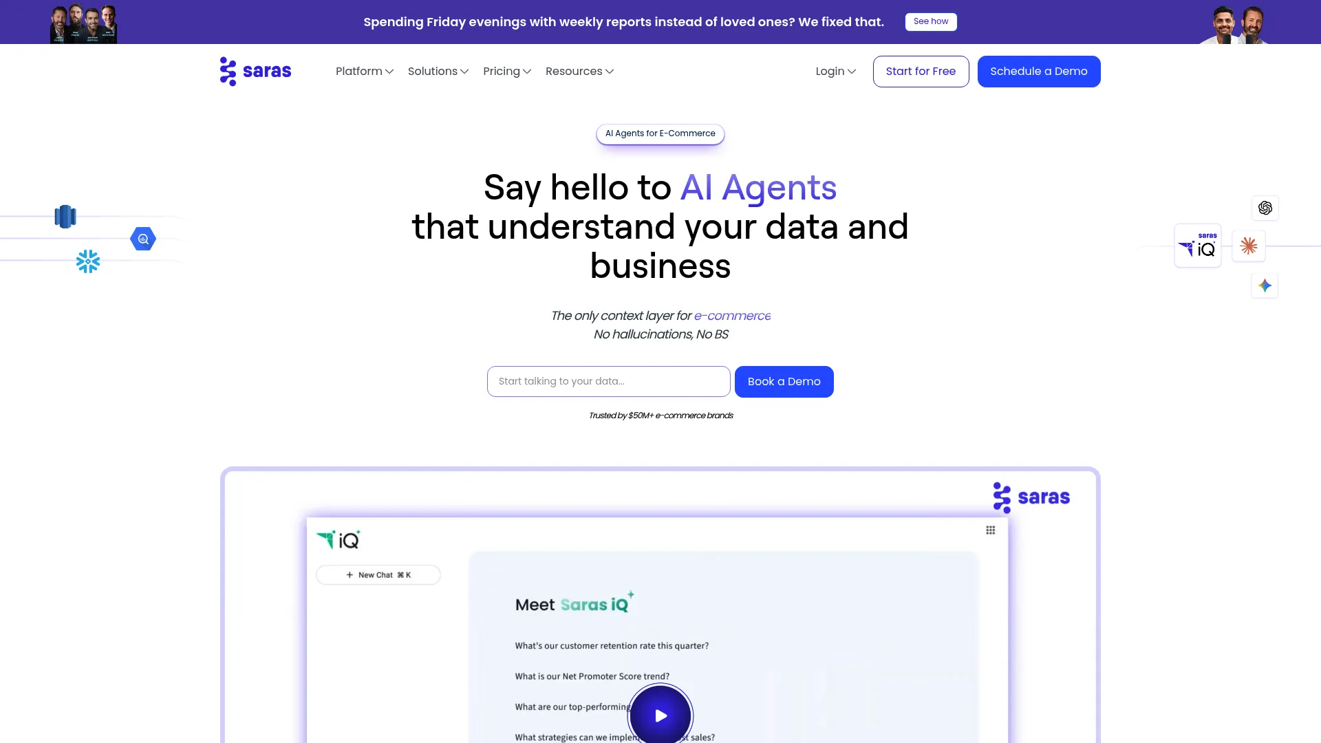 Saras Analytics ecommerce data pipeline and analytics platform
