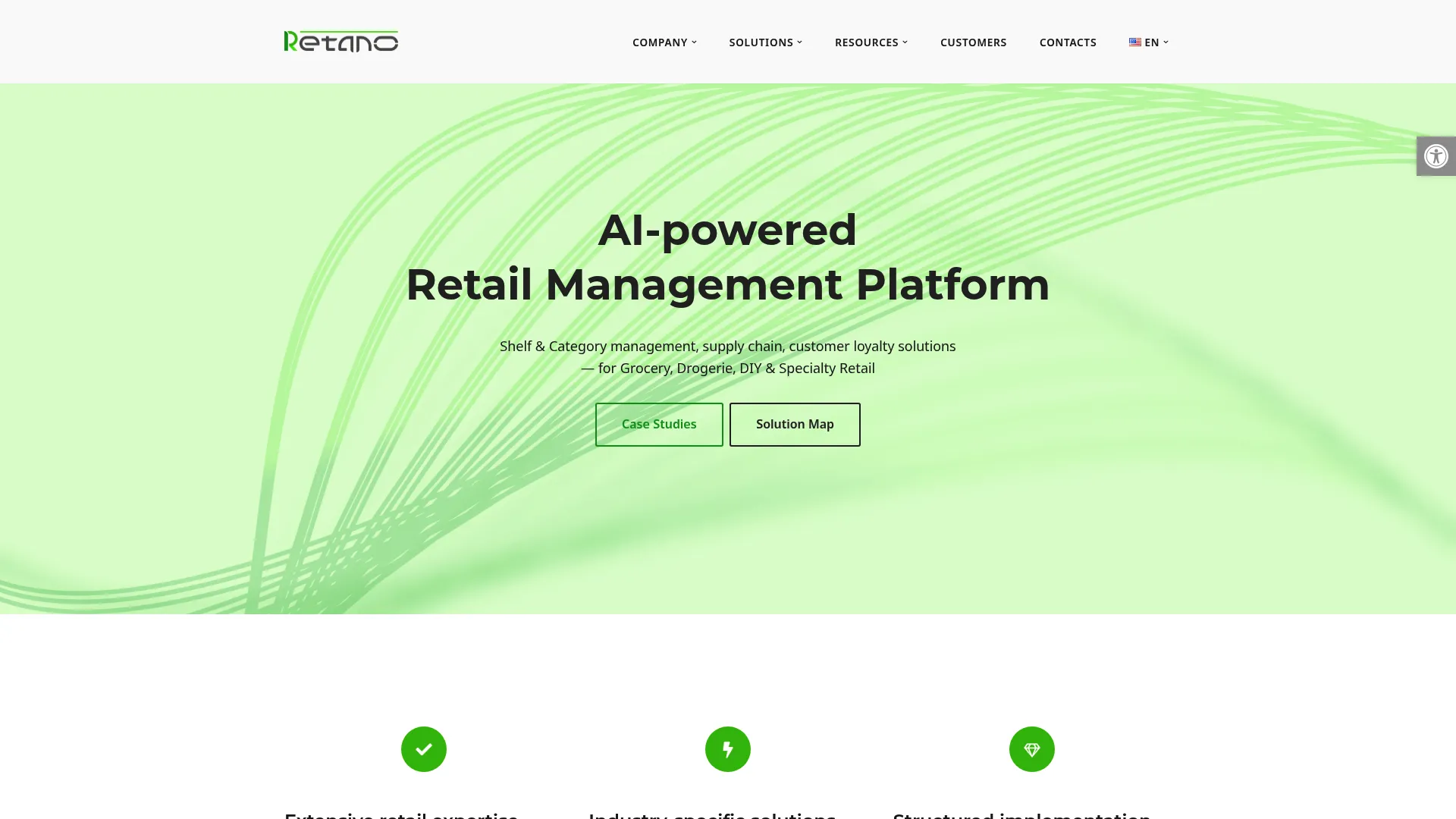 Retano AI-powered retail management platform homepage