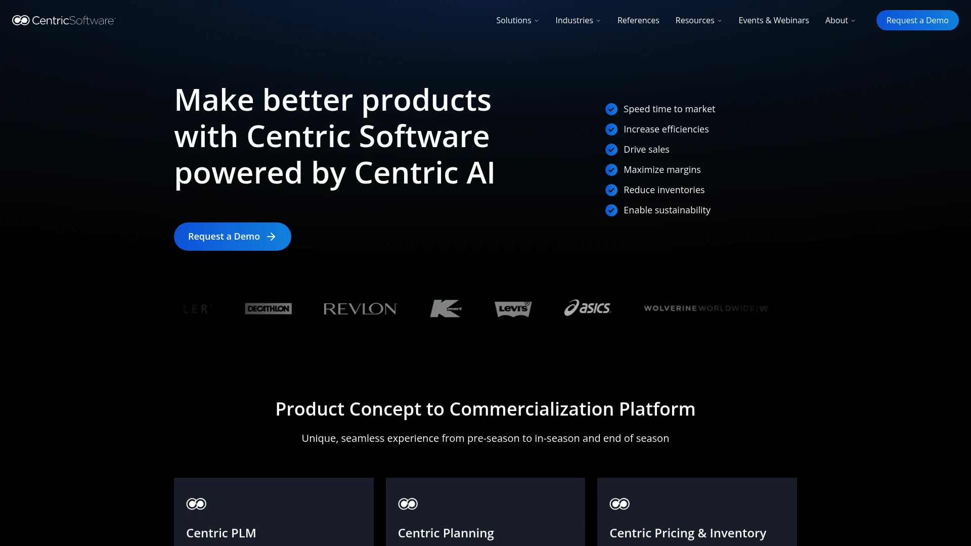 Centric Software product concept-to-commercialization platform homepage