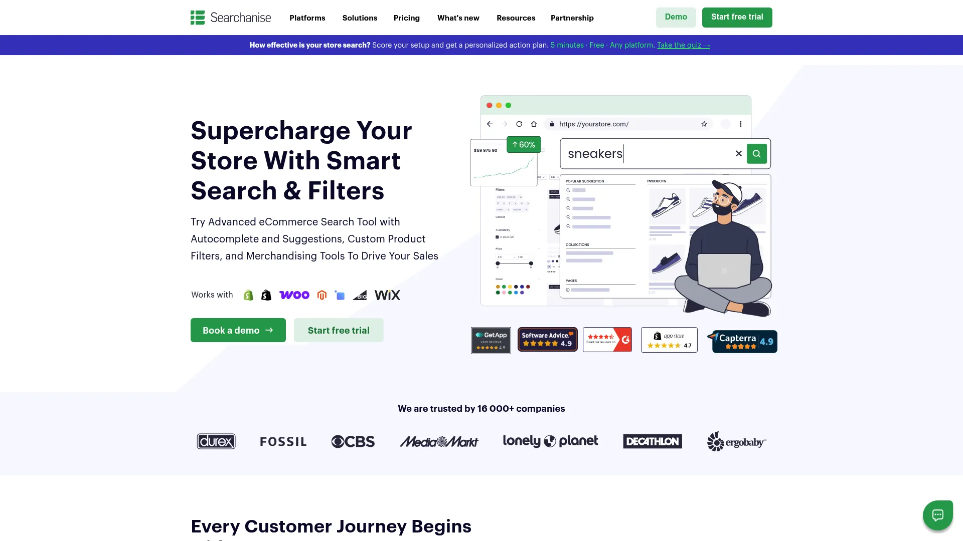 Searchanise ecommerce search and filtering platform homepage
