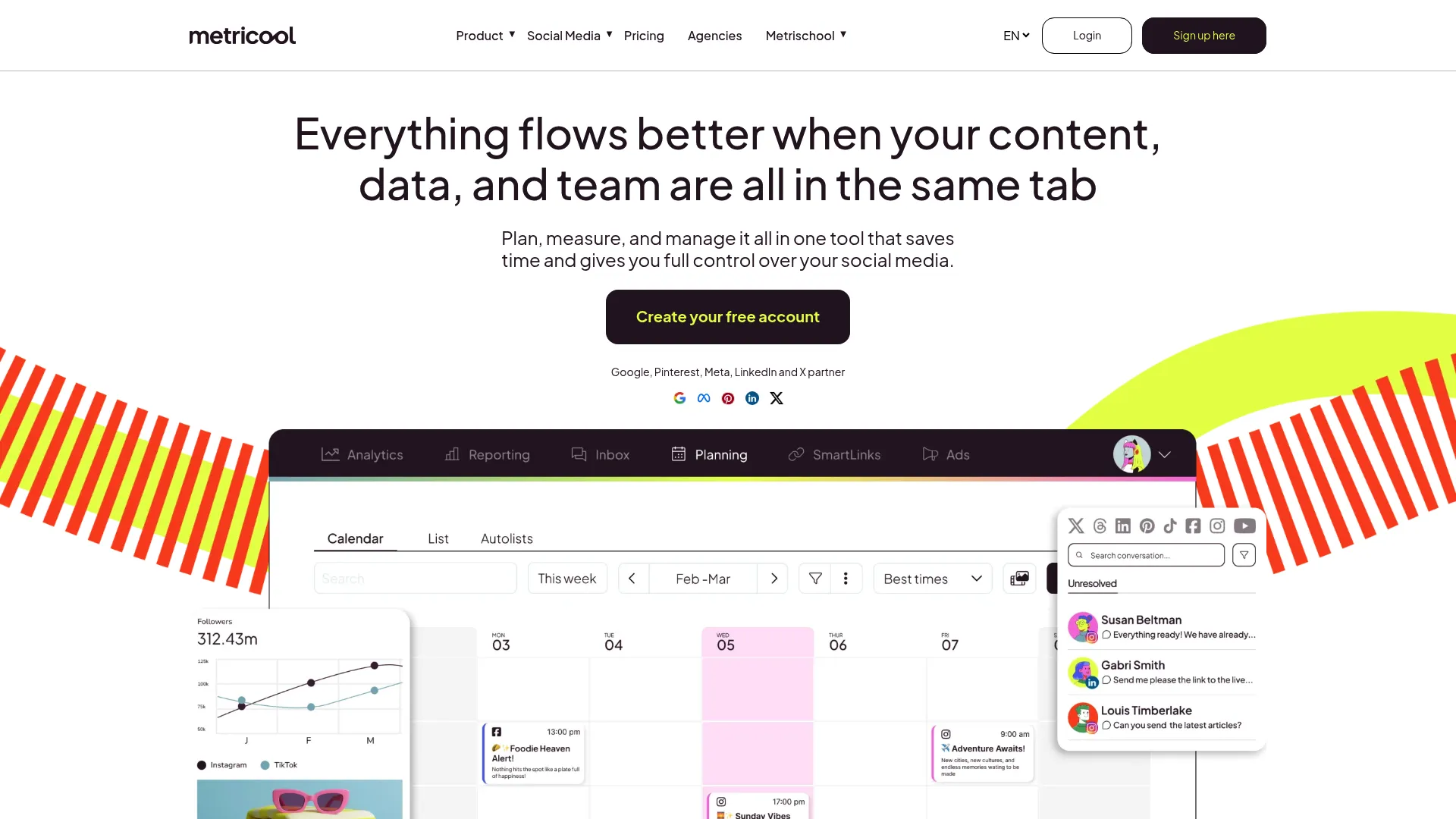 Metricool analytics and planning dashboard