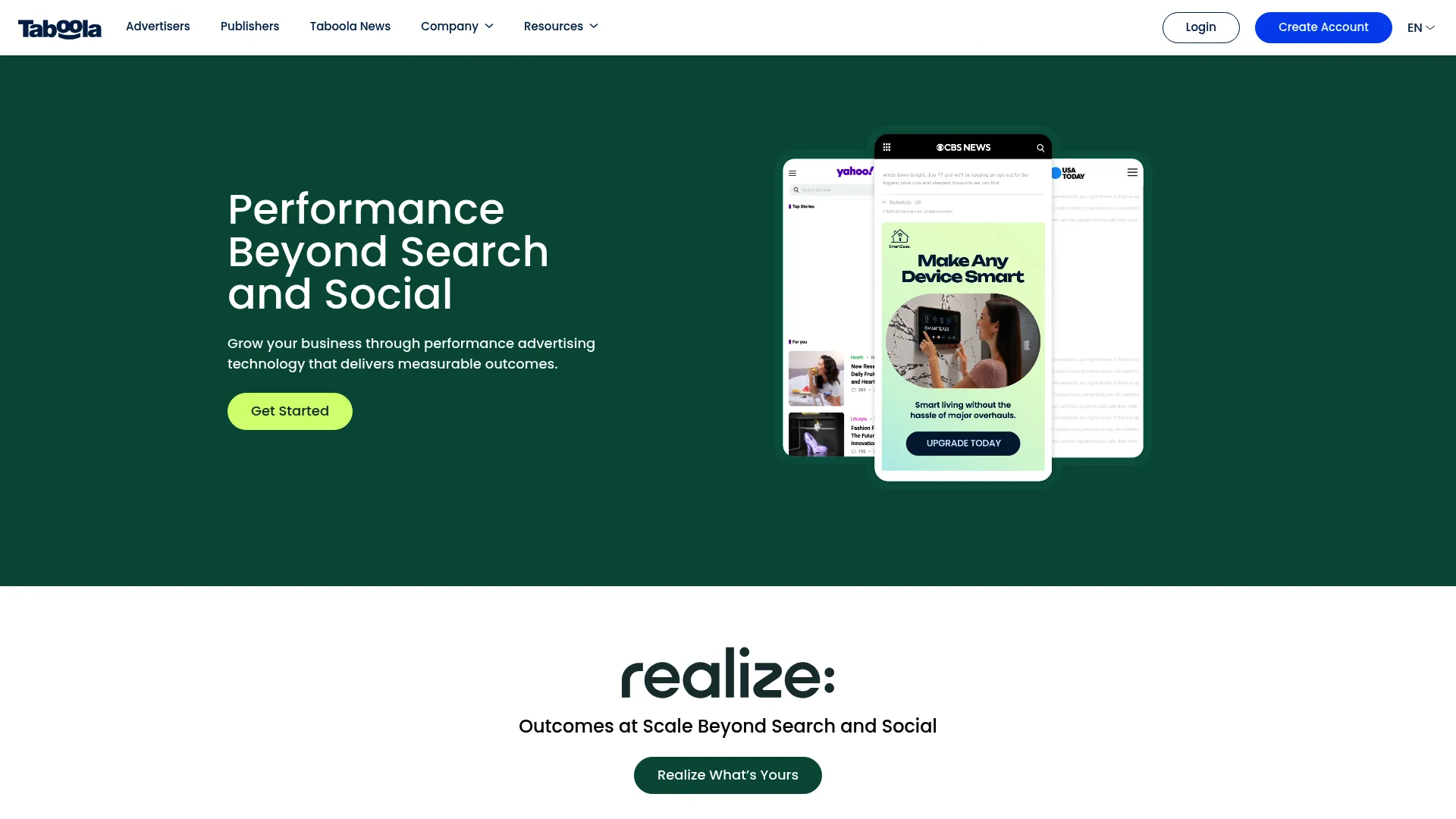 Taboola native advertising platform homepage
