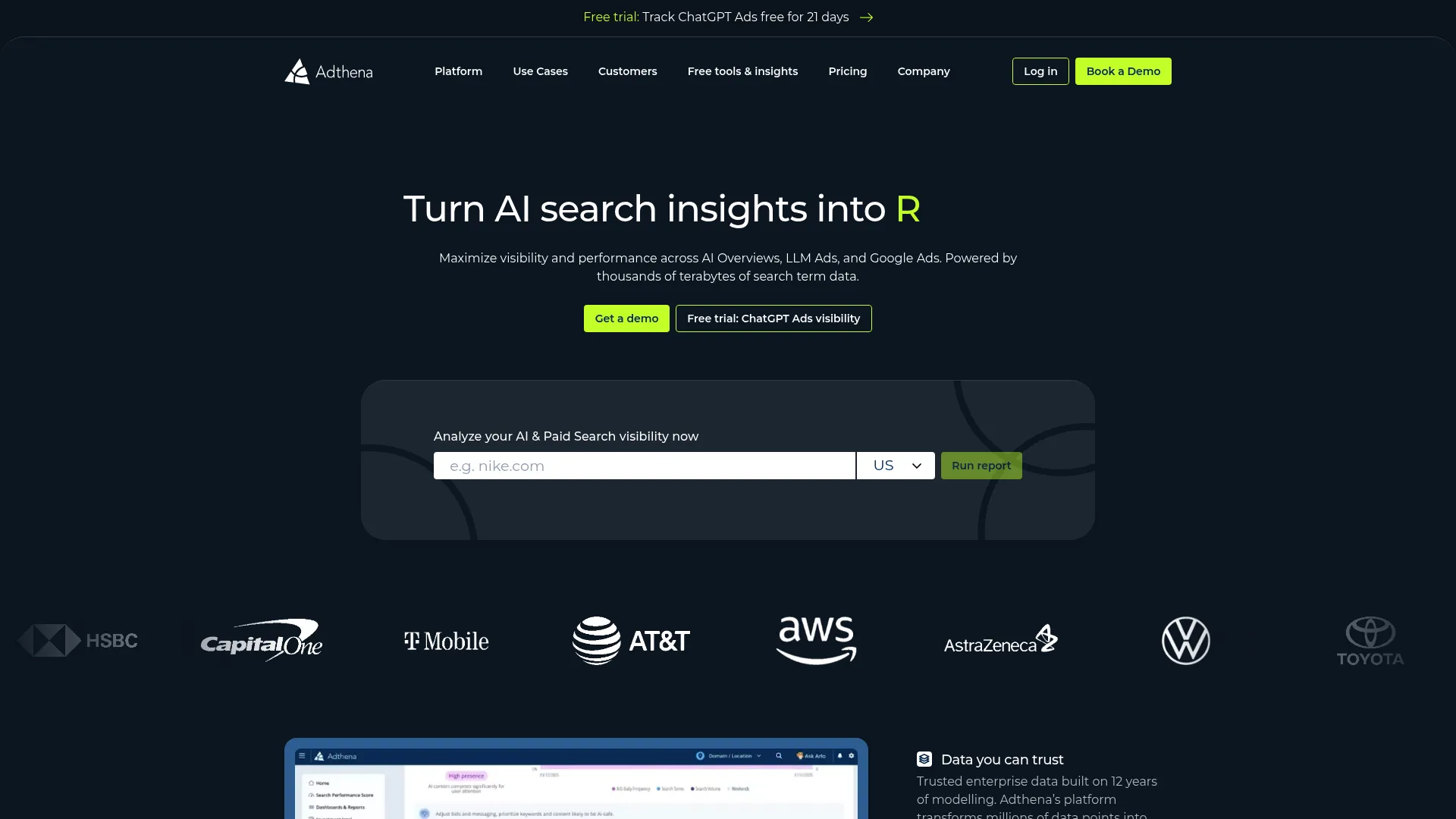 Adthena search intelligence platform interface