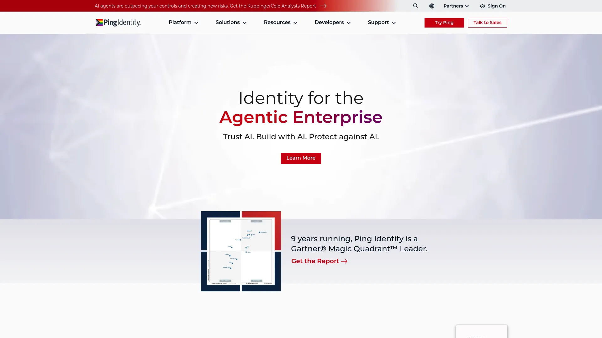 Ping Identity enterprise identity security homepage