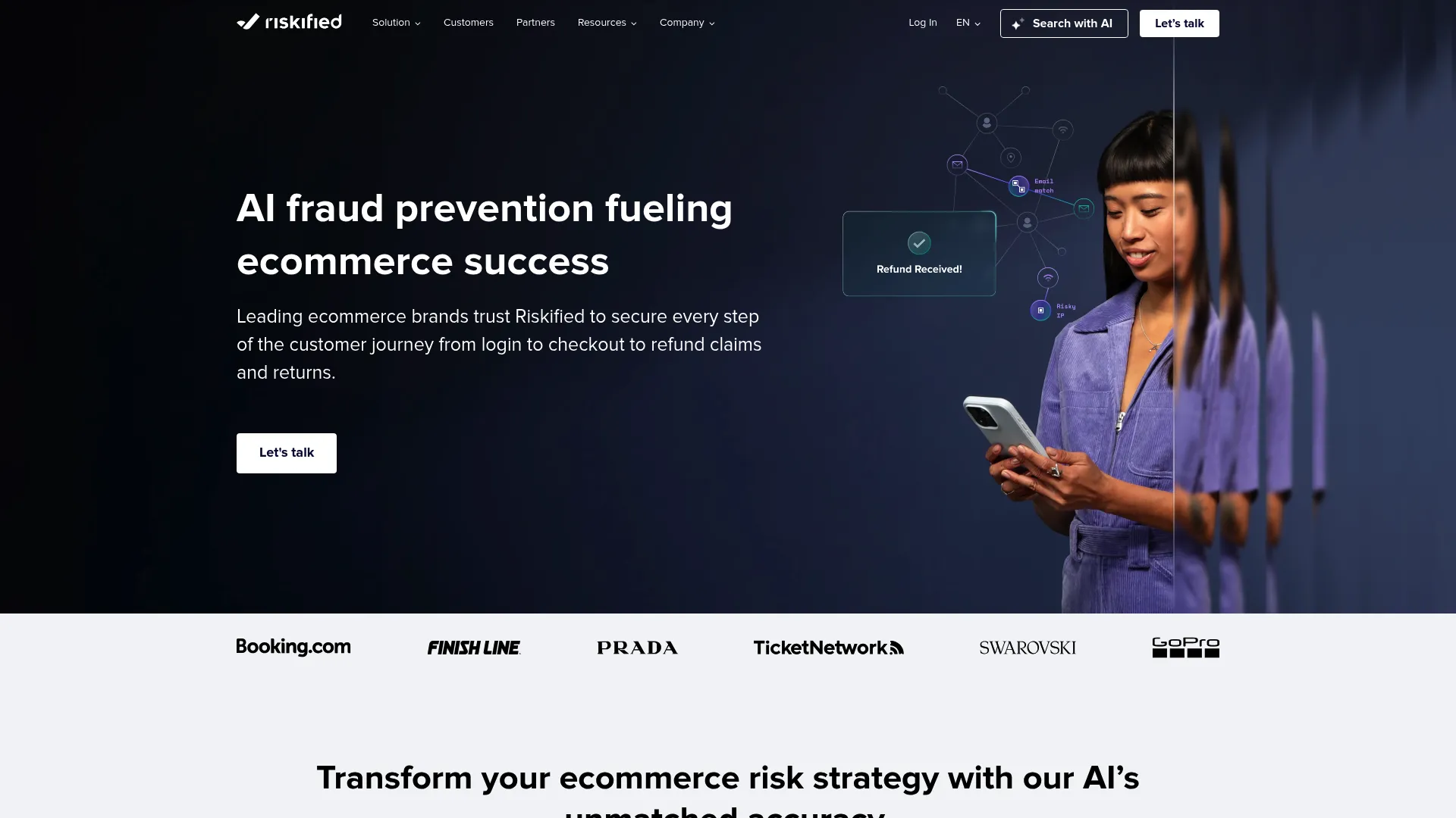 Riskified fraud prevention platform homepage