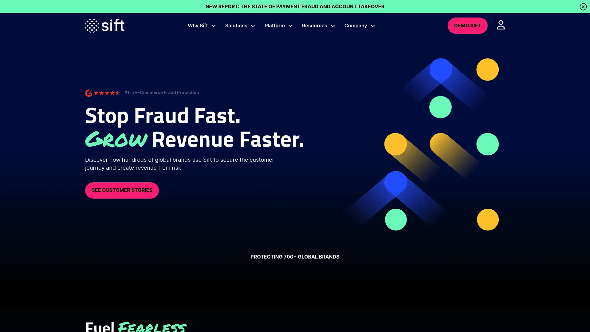 Sift AI-powered fraud decisioning platform homepage