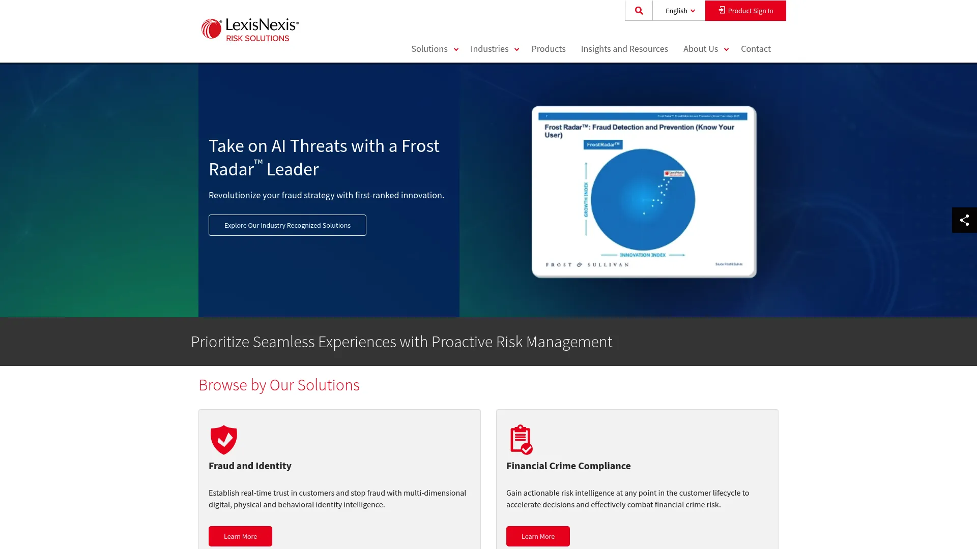 LexisNexis Risk Solutions fraud and identity homepage