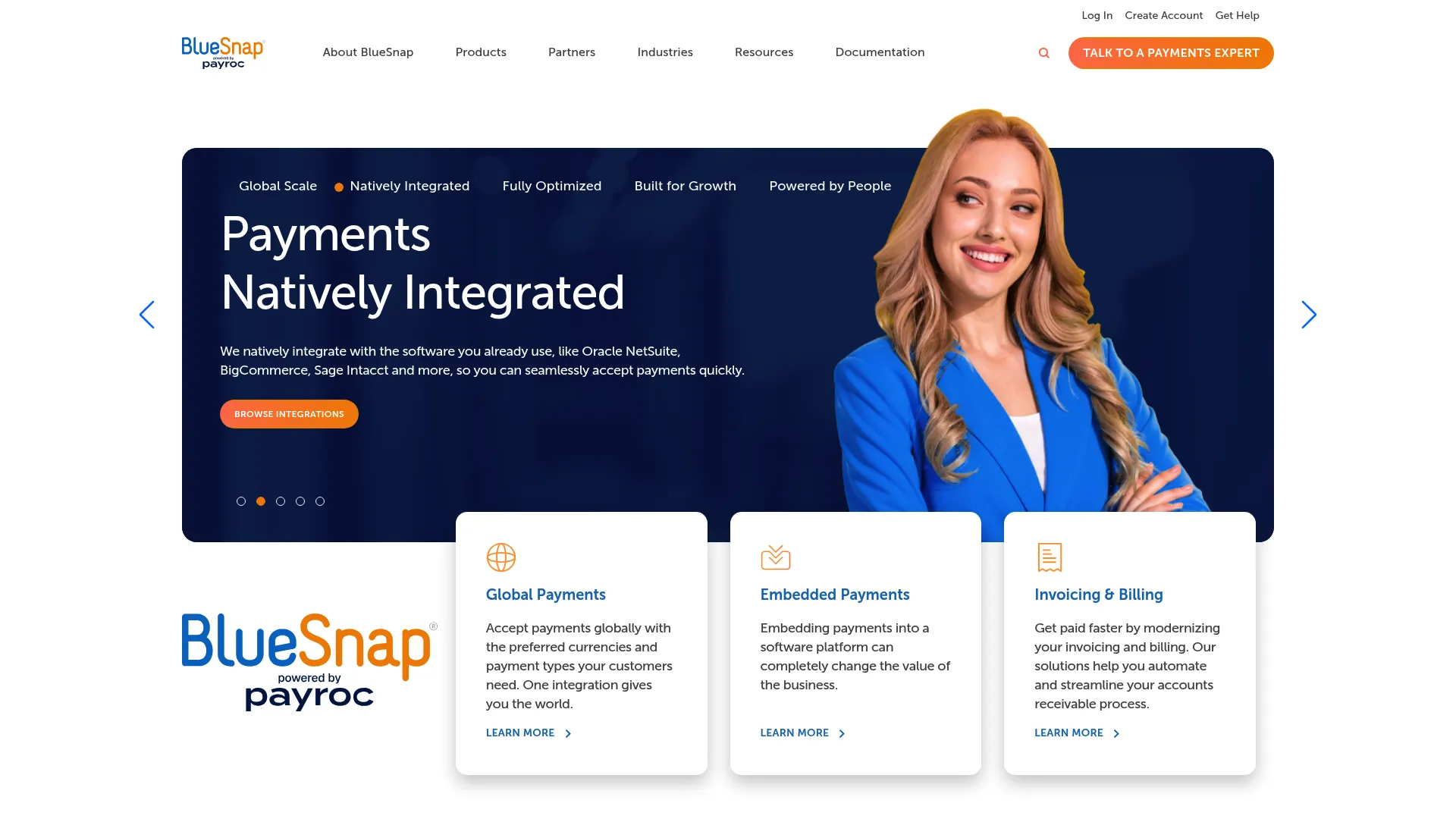 BlueSnap global payment orchestration platform homepage