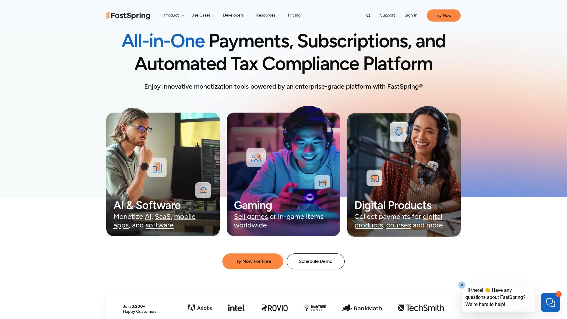 FastSpring merchant of record platform homepage