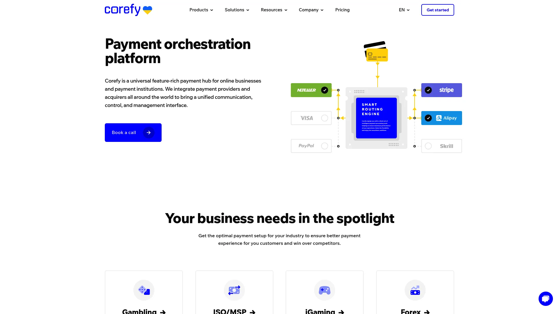 Corefy payment orchestration platform homepage