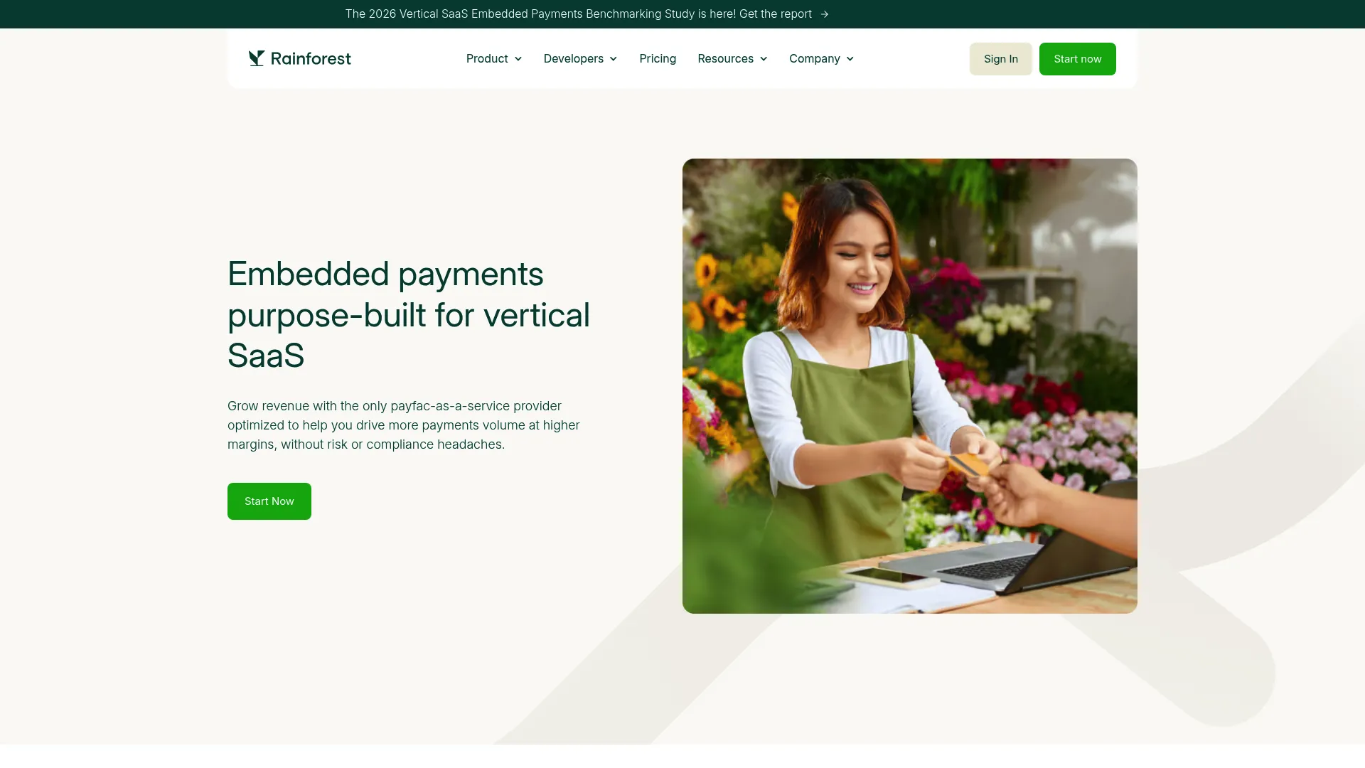 Rainforest Pay embedded payments platform homepage
