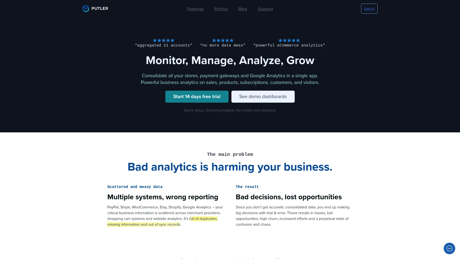 Putler ecommerce analytics dashboard