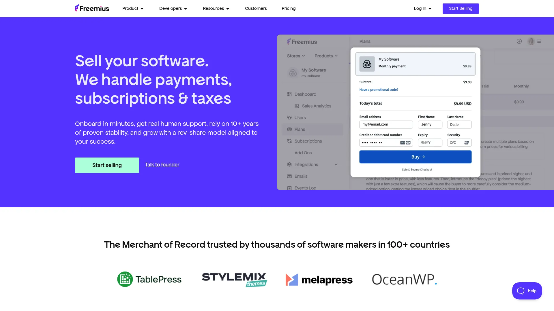Freemius merchant of record platform interface