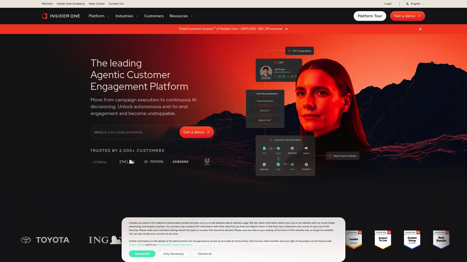 Insider One ecommerce personalization platform homepage