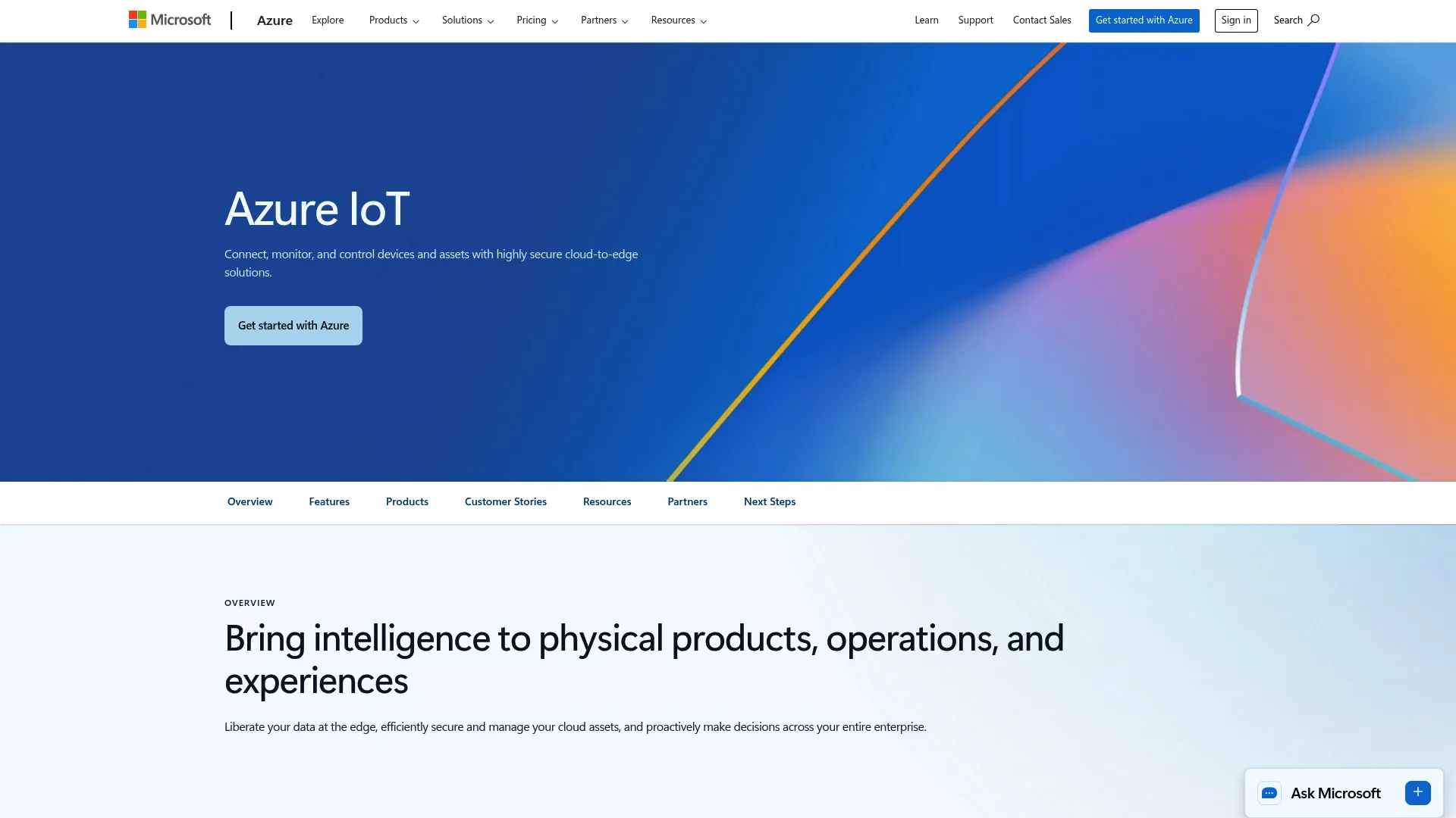 Microsoft Azure IoT cloud-to-edge solution suite homepage