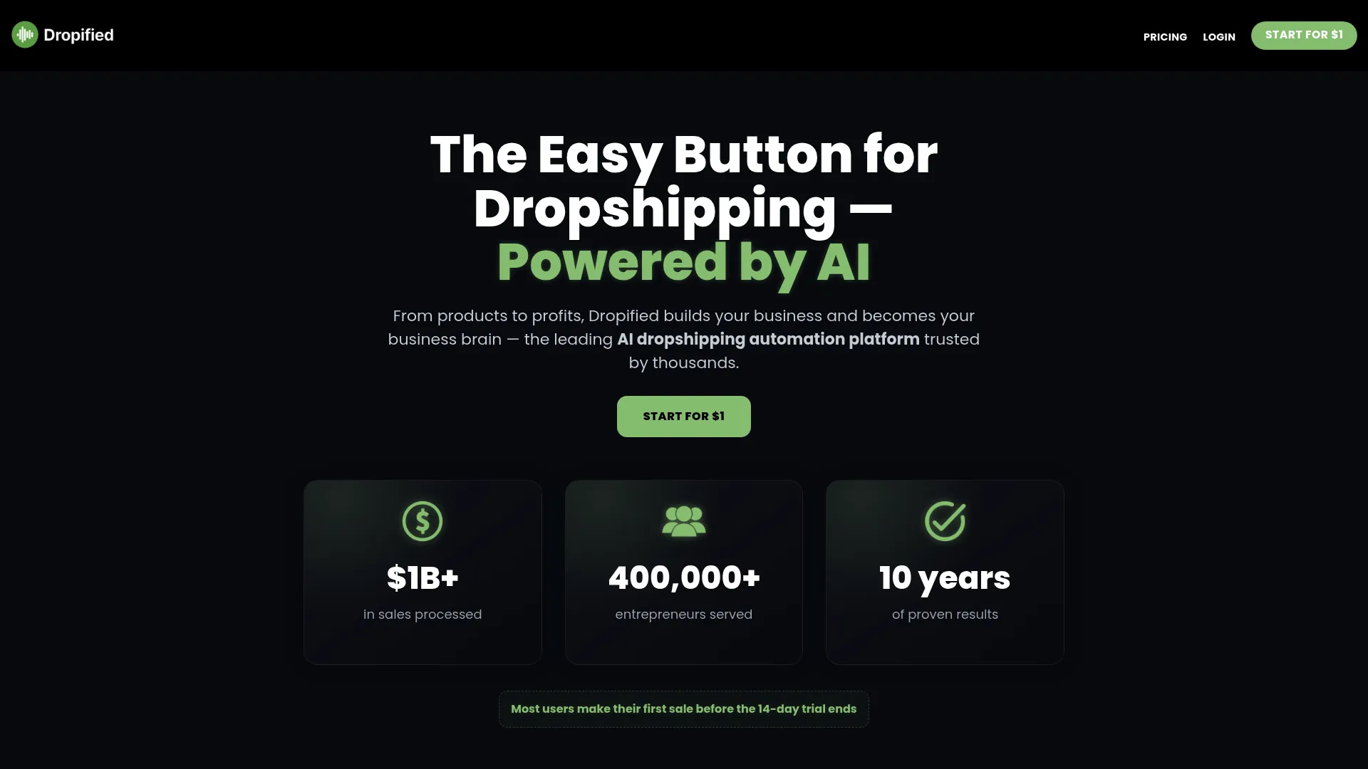 Dropified dropshipping automation software homepage