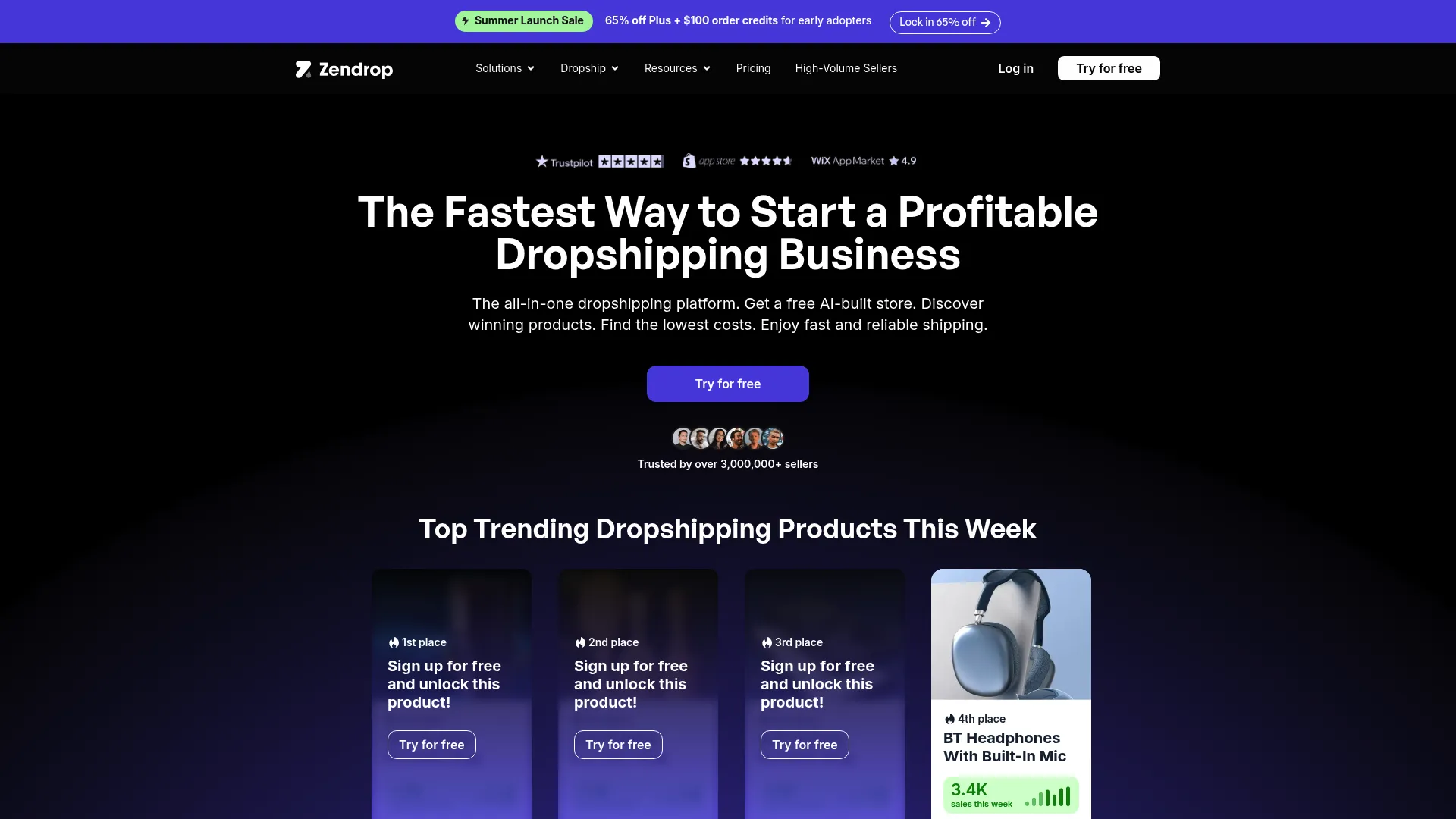 Zendrop dropshipping and fulfillment platform homepage