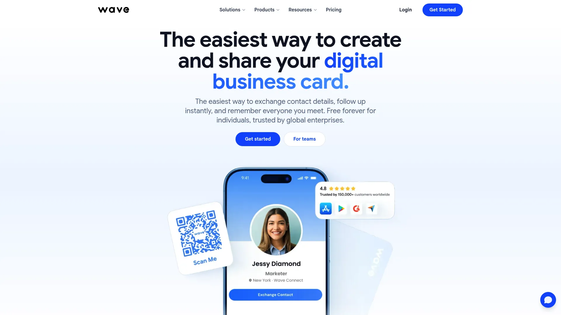 Wave Connect digital business card platform homepage