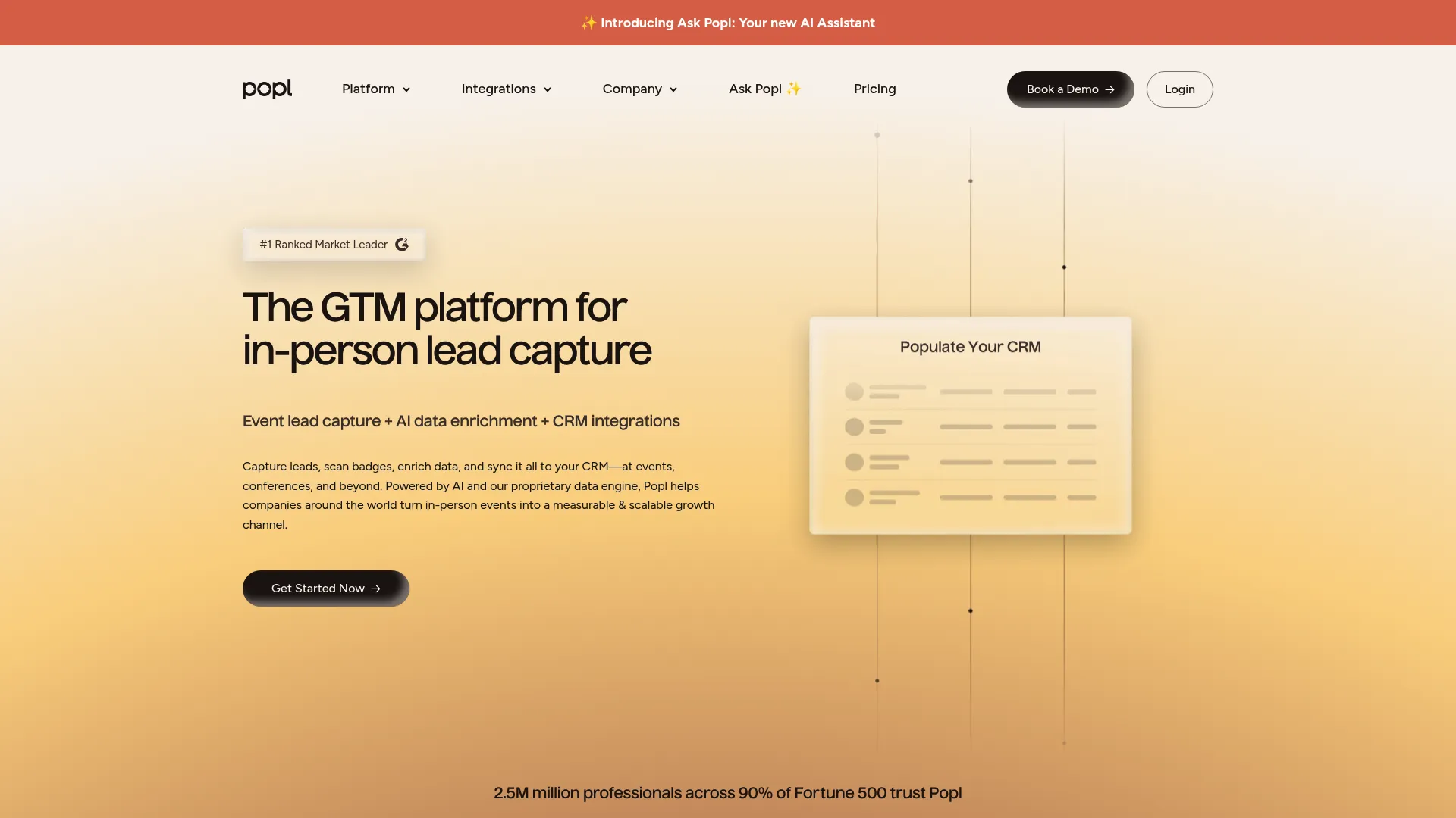 Popl in-person GTM and lead capture platform homepage