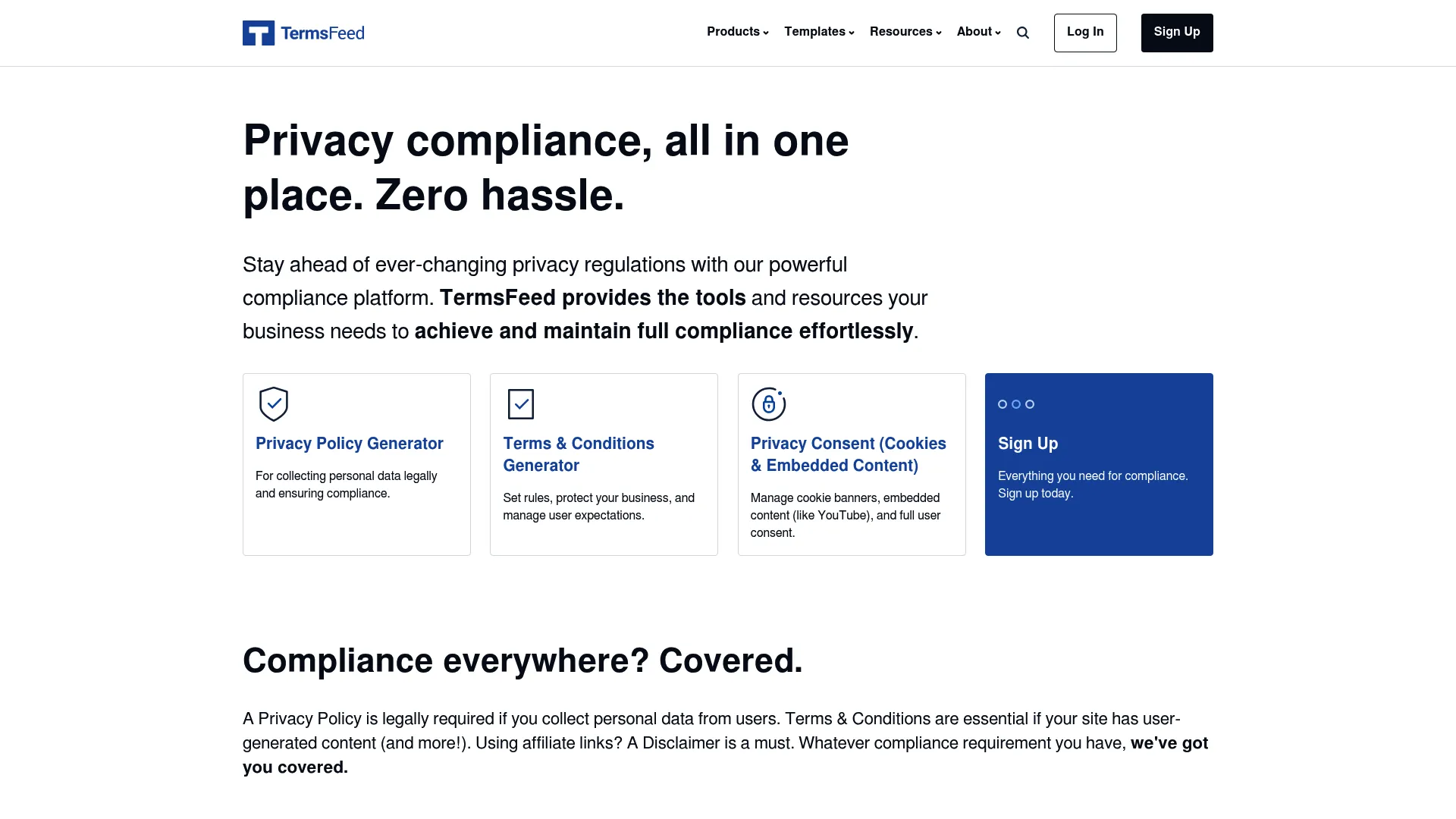 TermsFeed legal document generator homepage
