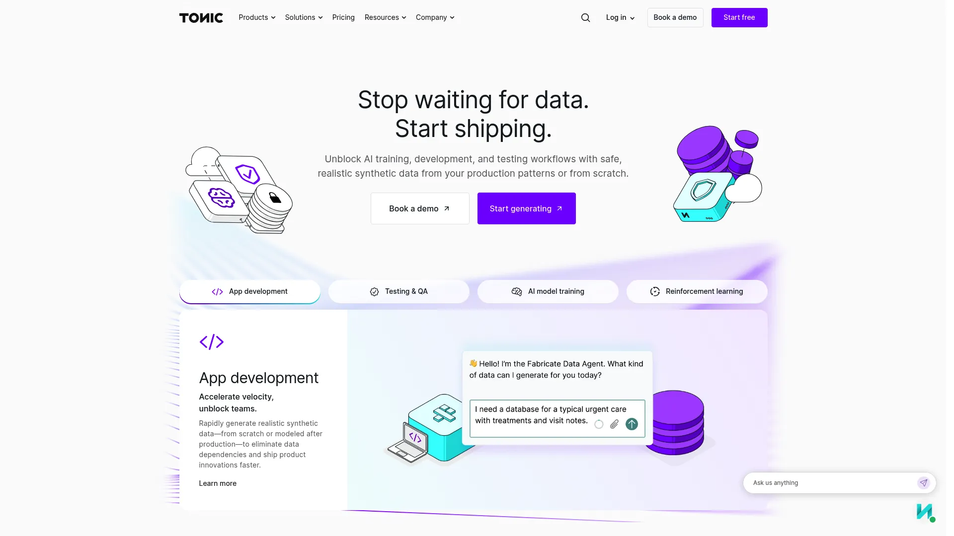 Tonic Structural data de-identification platform interface